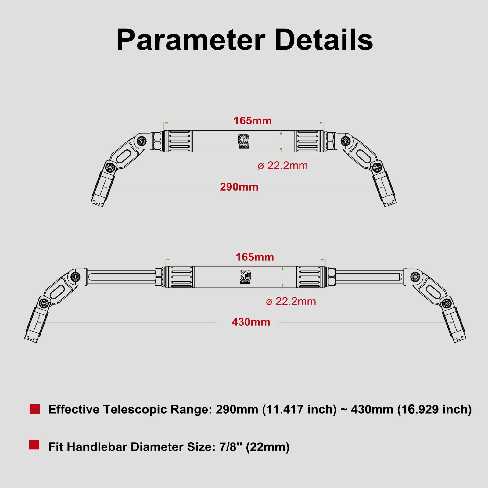 Brcovan Motorcycle Cross Bar, Aluminum Alloy, Length Adjustable, Motorcycle Handlebar Extender Extension, Motorcycle Balance Bar Reinforce Lever Fit For Handlebars 22Mm In Diameter