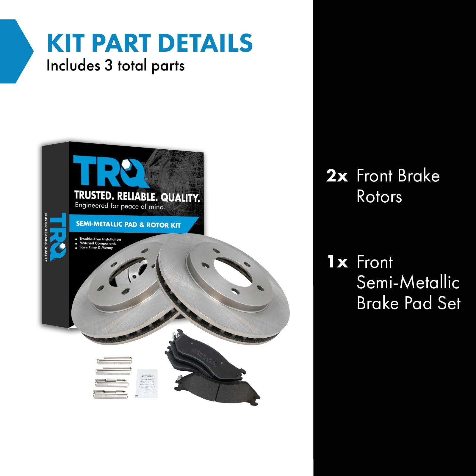 Trq Front Brake Pad & Rotor Kit Brake Pads Brake Rotor Semi-Metallic Compatible With 1997-2002 Ford Expedition 1998-2002 Lincoln