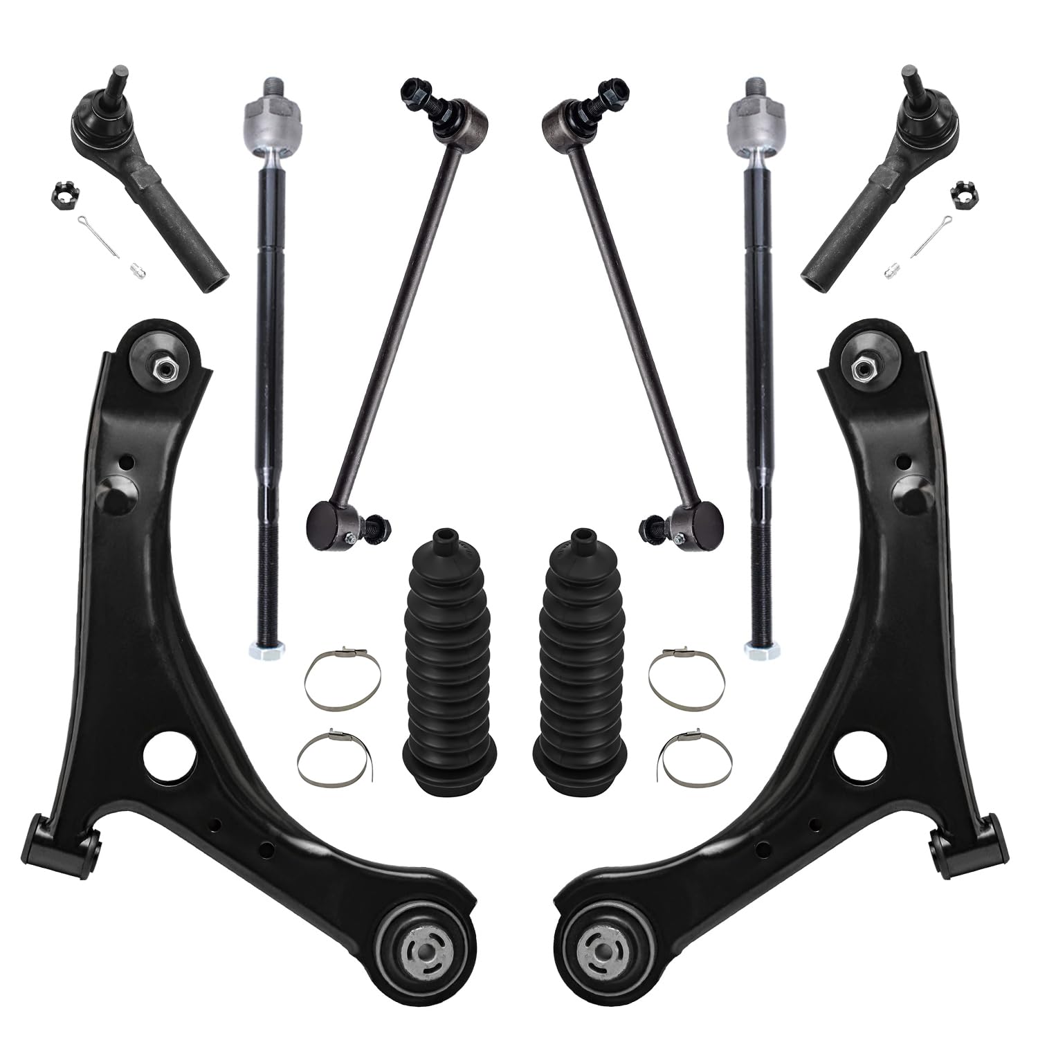 Detroit Axle - 12Pc Front End Suspension Kit For 2008-2018 Dodge Grand Caravan Chrysler Town & Country, 2 Ready Struts, 2 Lower