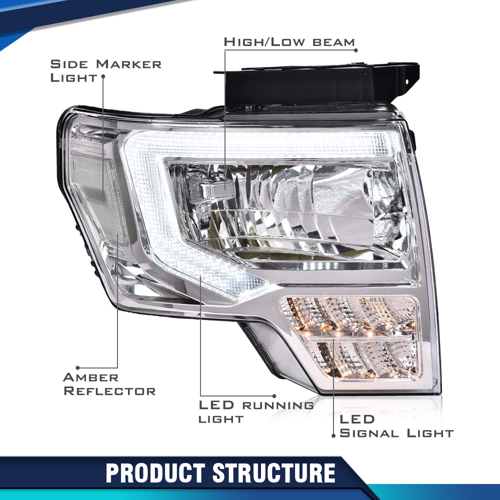 Pit66 Led Headlight Assembly Compatible With Ford F150 2009 2010 2011 2012 2013 2014 Driver & Passenger Headlamps Assemblies Cle