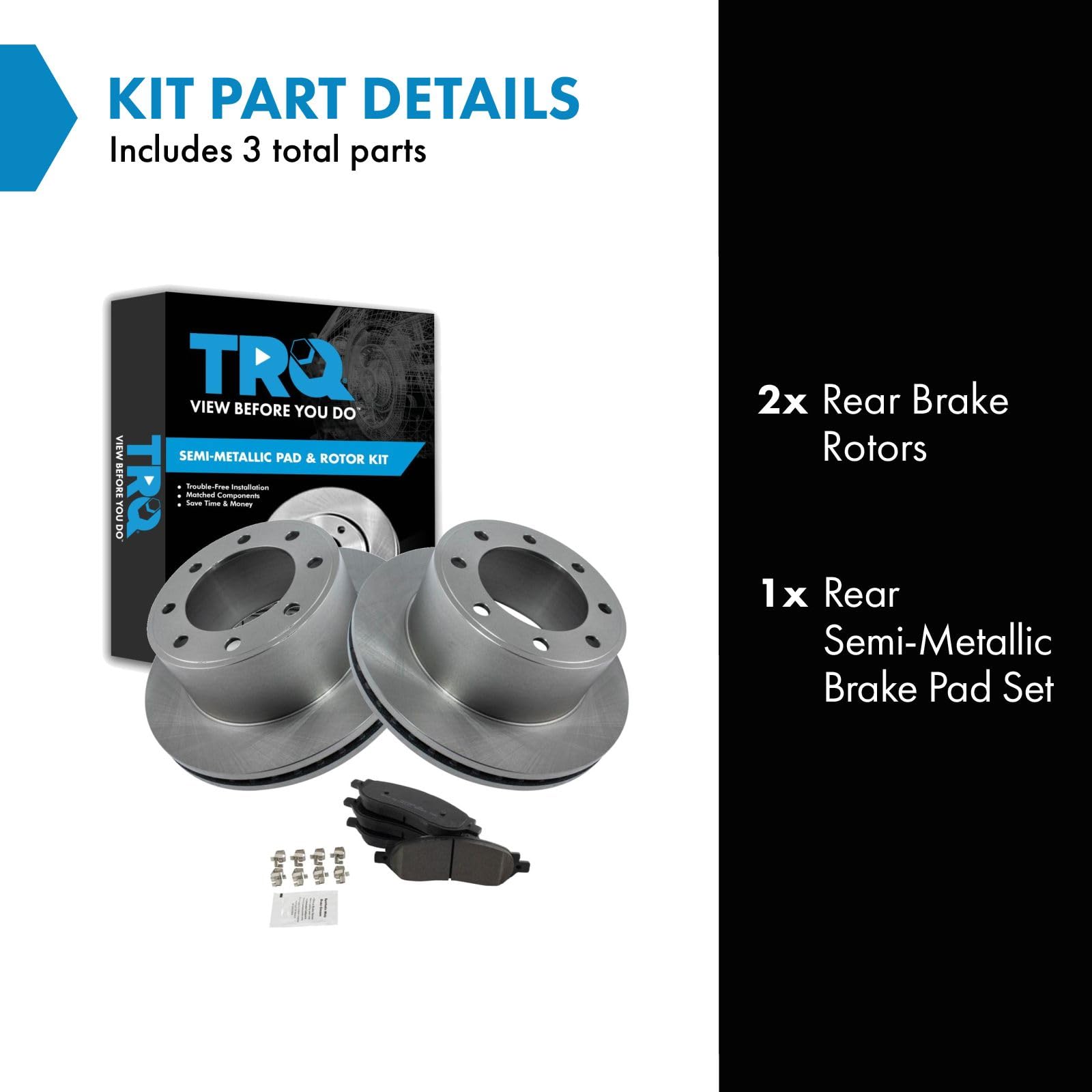 Trq Rear Brake Pad & Rotor Kit Brake Pads Brake Rotor Semi-Metallic Compatible With 2005-2007 Ford F-250 Super Duty F-350 Super