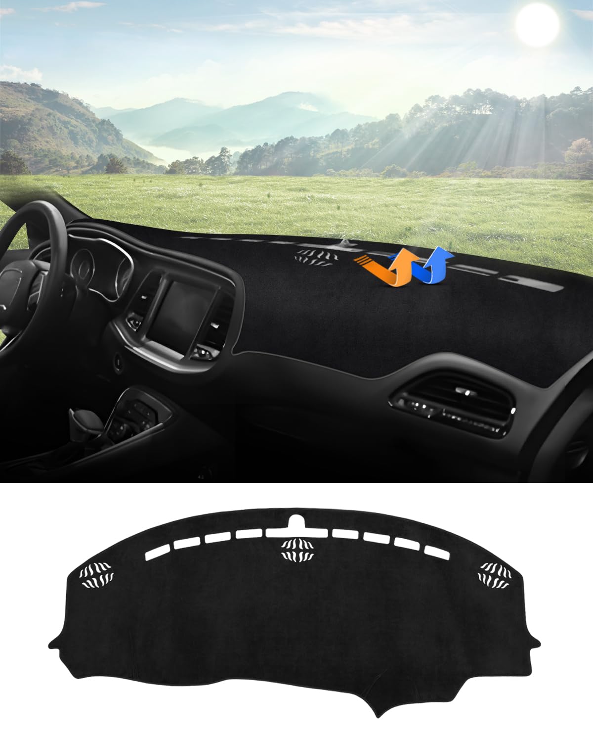 Autorder Dashboard Cover Mat For 2015-2024 Dodge Challenger Accessories Dash Cover Flannel Dash Mat Sunshade Glare Uv Rays Prote