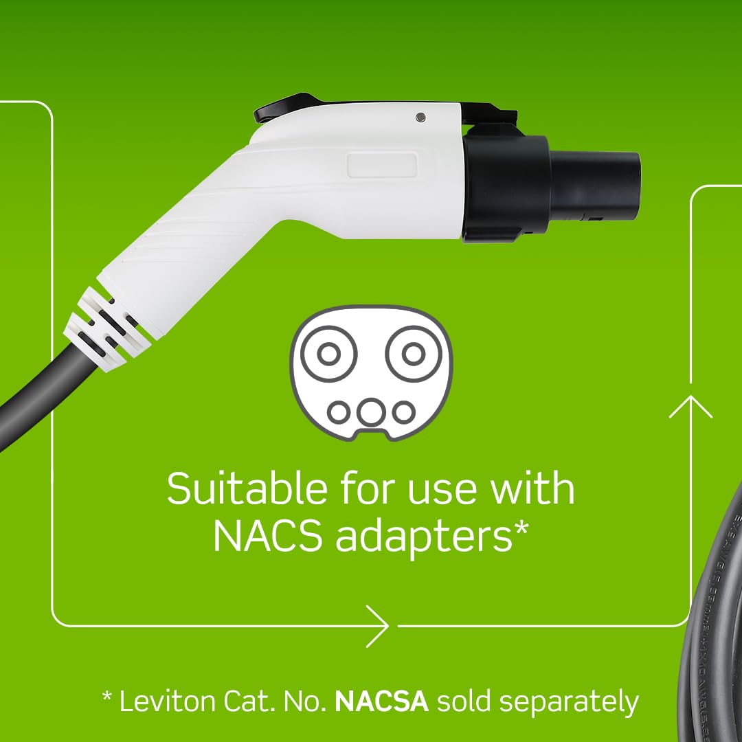 Leviton Level 2 Smart EV Charger with Wi-Fi, 40 Amp, 9.6kW Output, 25' Cable, NEMA 14-50P, Indoor/Outdoor Plug-In EV Charging St