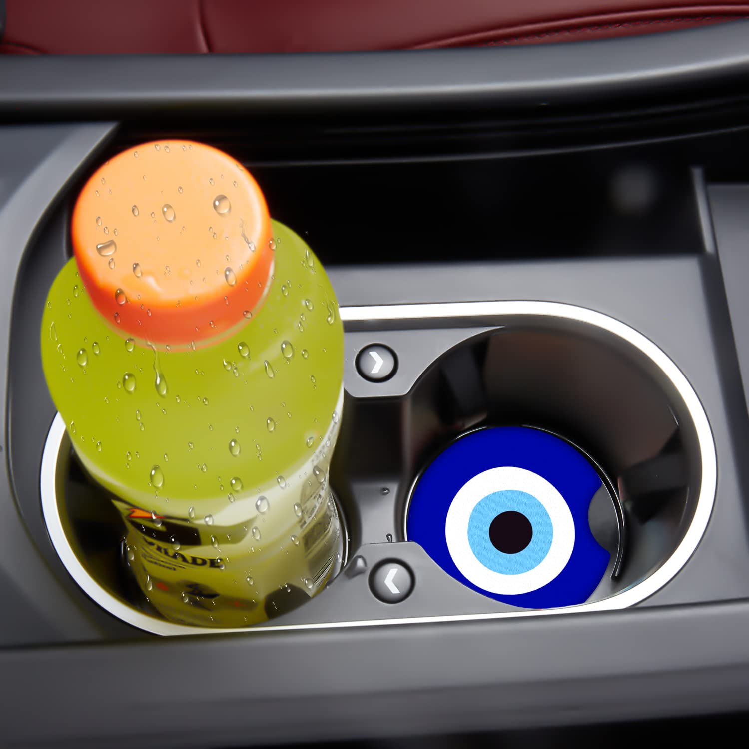 Jupswan Car Cupholder Coaster Absorbent 2 Pack Blue Evil Eye Rubber New Automotive Cup Holder Decal Decor Accessories For Women Men Bd0822-14