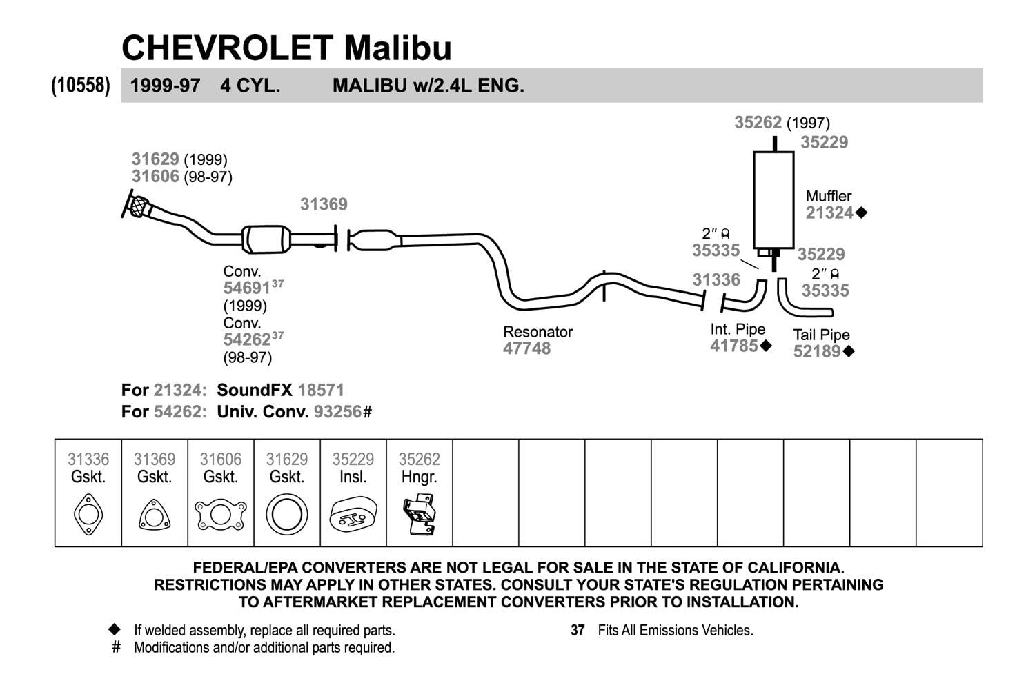 Walker Exhaust 41785 Exhaust Pipe 2 Outlet (Outside)