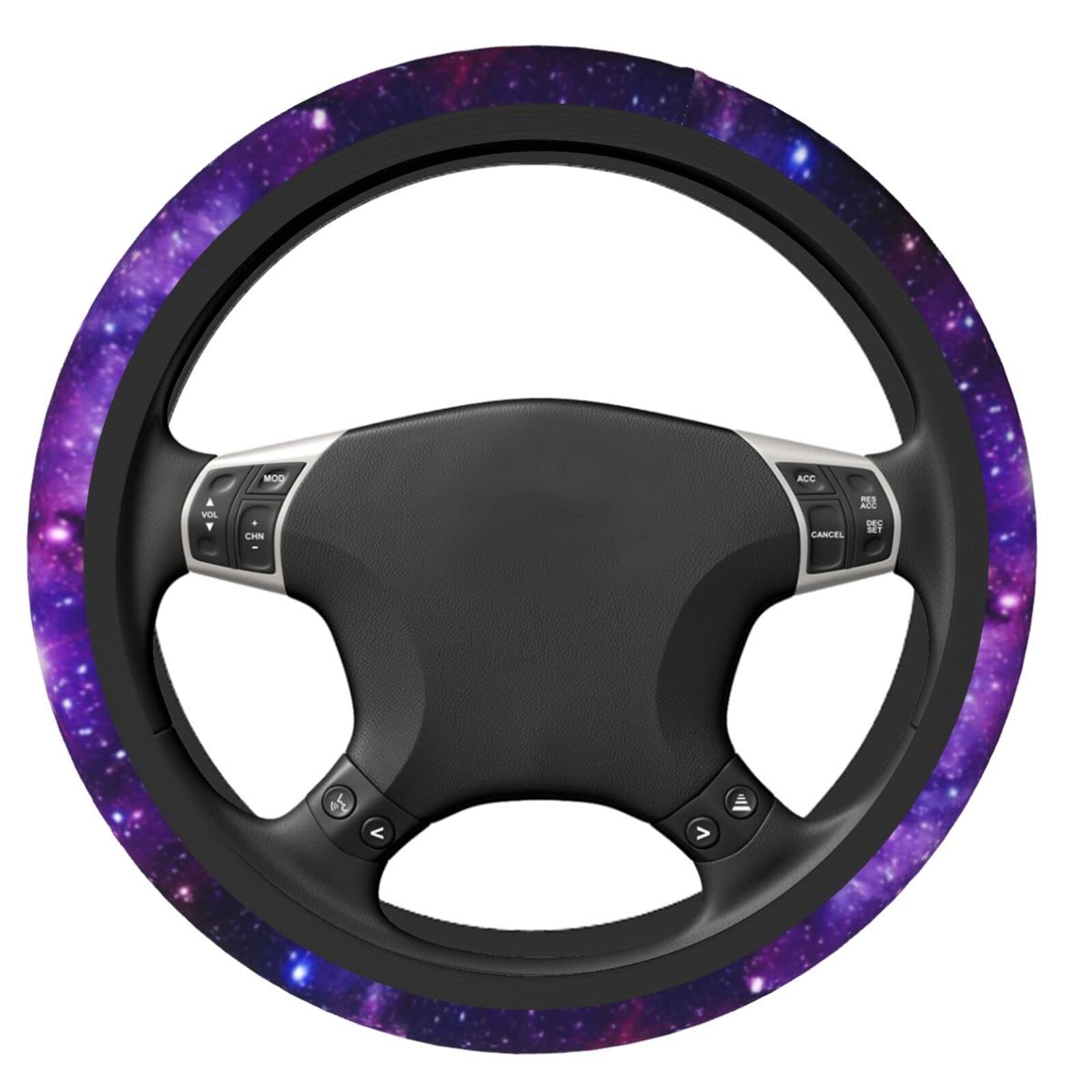 Galaxy Purple Steering Wheel Cover For Women Men, Universal 15 Inches Neoprene Anti-Slip Cute Space Car Steering Wheel Grip Wrap