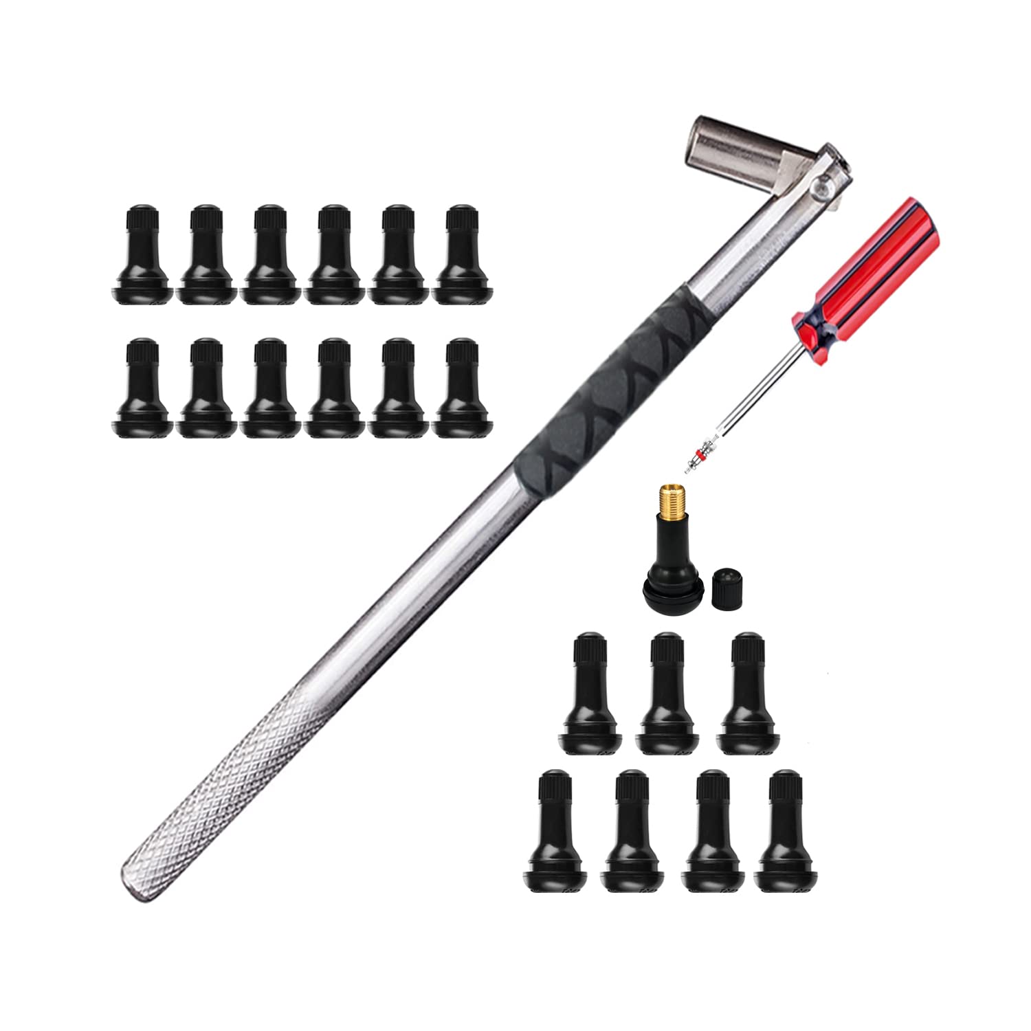 Dr.Roc Tire Valve Tools Set - 1 X Installer, 20 X Snap-In Valve Stem With Cores (12 X Tr412, 8 X Tr413), 1 X Core Remover