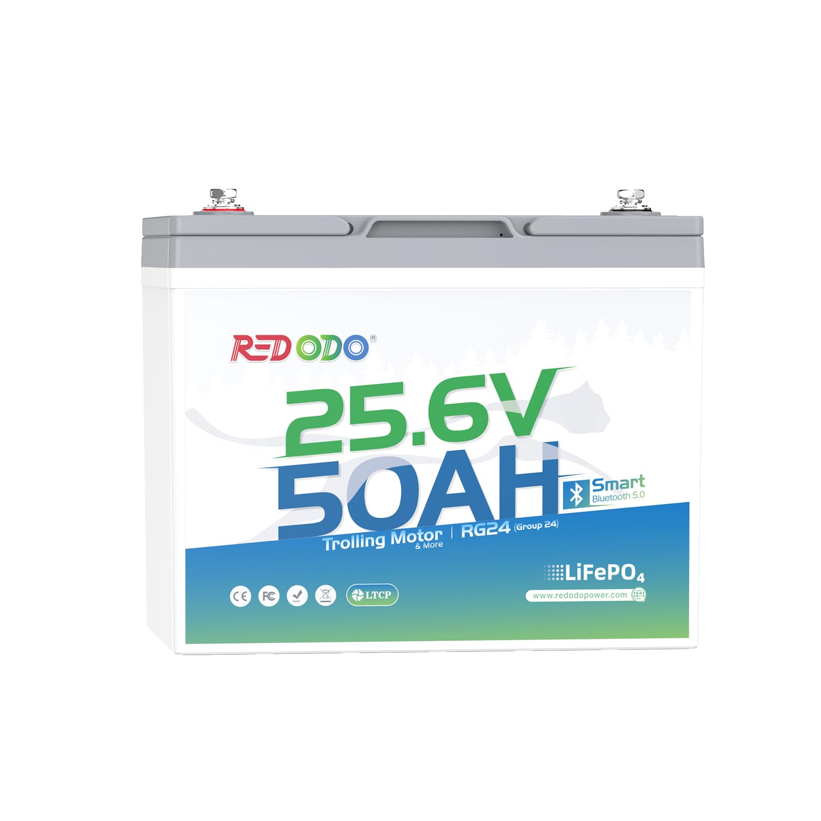 Redodo LiFePO4 Battery Smart Bluetooth 24V 50Ah TM Low-Temp, Lithium Battery Built in 50Ah BMS, 10 Years Lifespan, Perfect for T