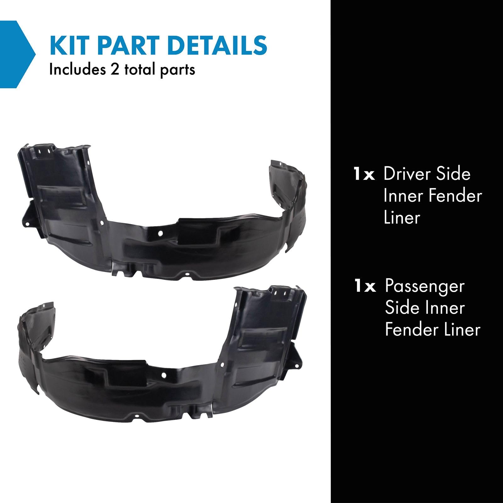 Trq Inner Fender Liner Set Compatible With 1999-2001 Mitsubishi Galant Mi1248104 Mi1249104