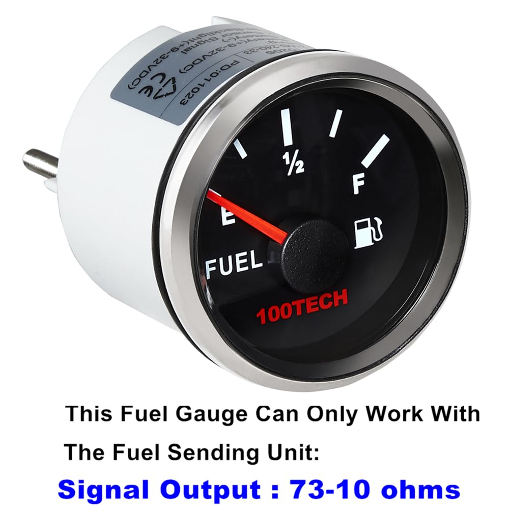100Tech Boat Fuel Gauge 73-10 Ohms Marine Fuel Gauge Waterproof 52Mm 2-1/16'' Diesel Aftermarket Gauge Automotive Replacement Ga