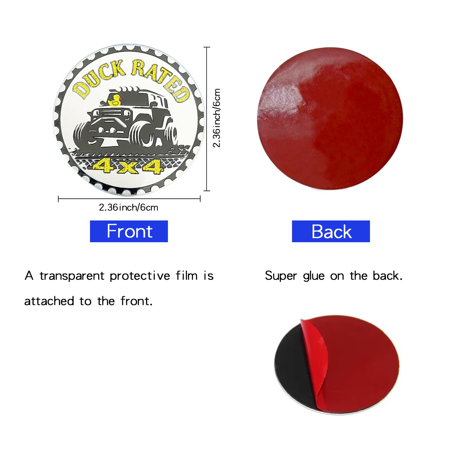 2 Pcs Duck Badge Rated Car Emblem, 4 X 4 Metal Automotive Badge, 3D Round Metal Car Badges Emblems, Car Badge Decals Stickers Co