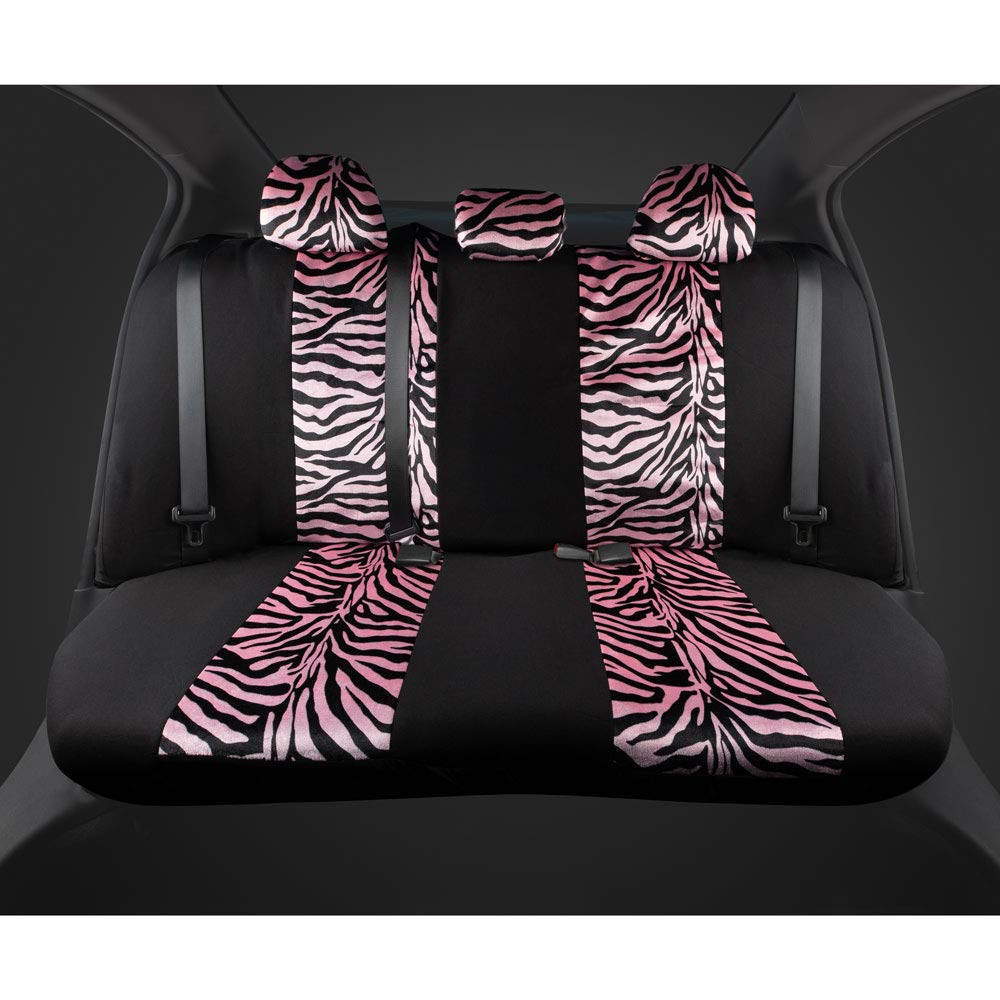 Bdk Velvet Zebra Pink Car Seat Covers, Full Set With Seat Belt Pads & Steering Wheel Cover, Universal Fit