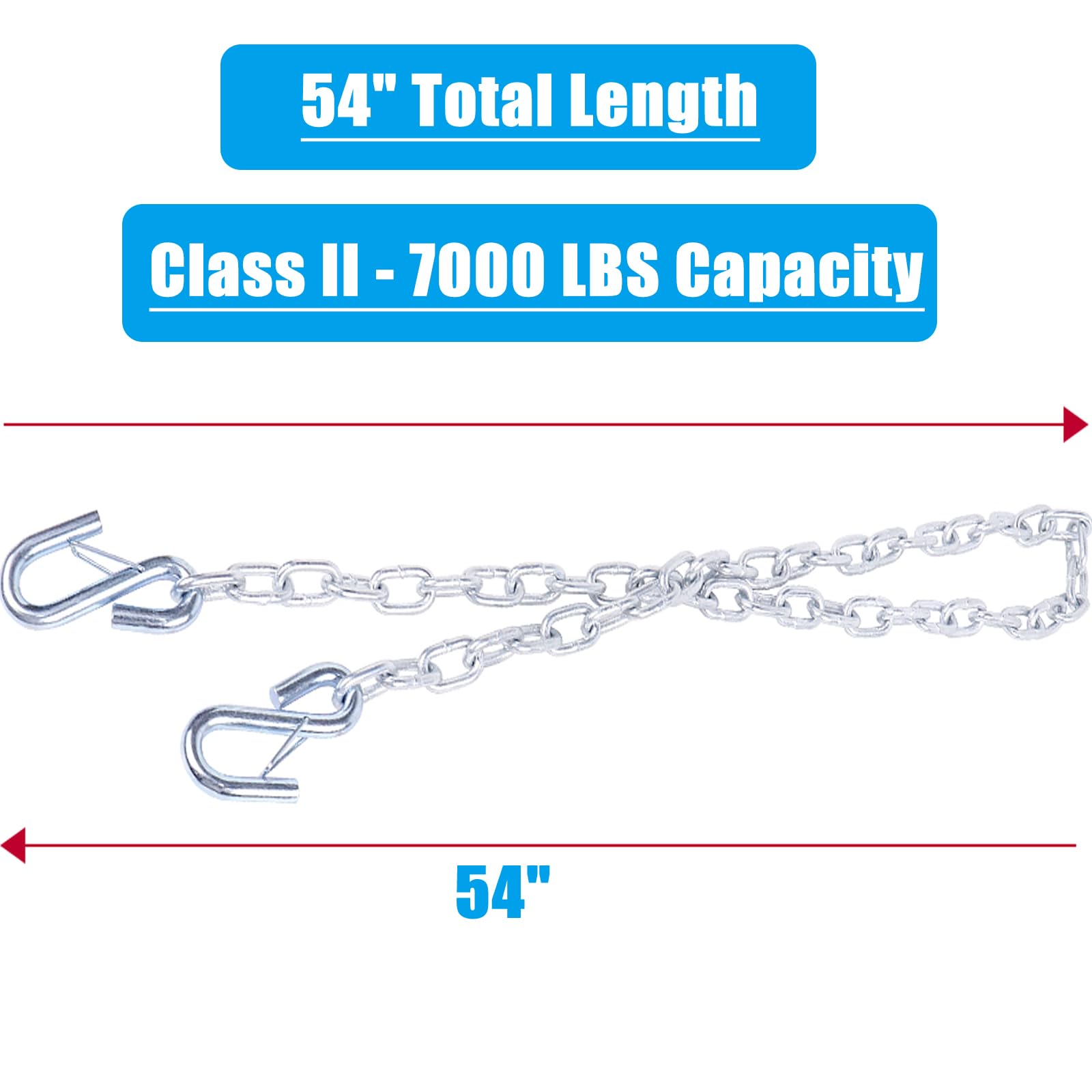 Tnyeobae 54 '' Trailer Safety Chain With 2Pcs 5/16 '' Spring Hook, Grade-30 Metal Safety Chain Kit 7000 Lbs(Pack Of 2)