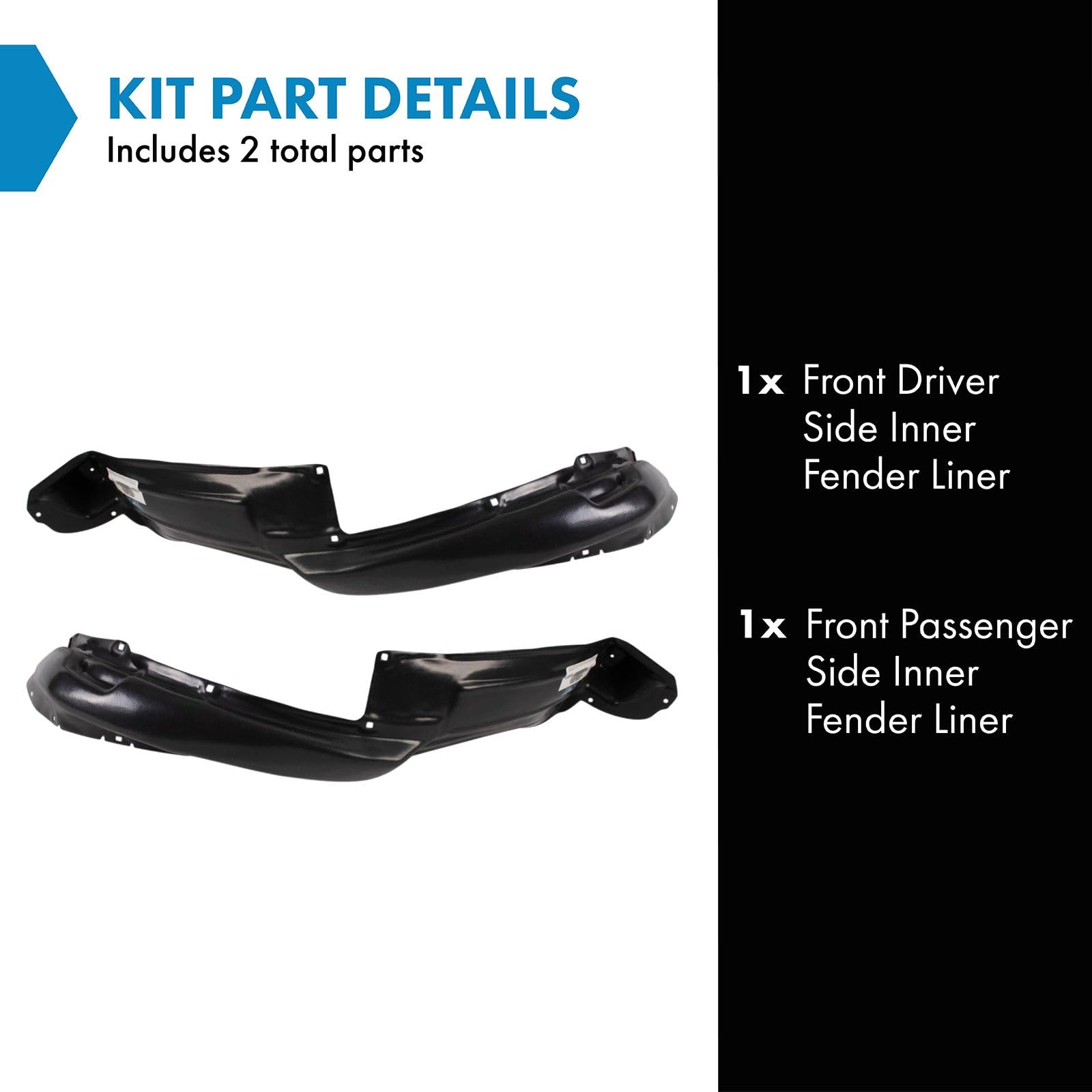 Trq Front Inner Fender Liner Set Compatible With 2006-2009 Toyota 4Runner To1250124 To1251124