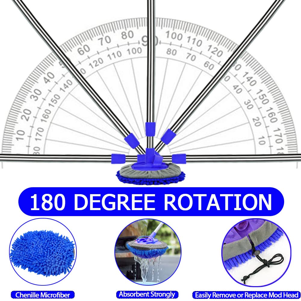Willingheart 47.5'' Car Wash Brush Mop Cleaning Tool With Long Handle Kit For Washing Detailing Cars Truck, Suv, Rv, Trailer, Bo