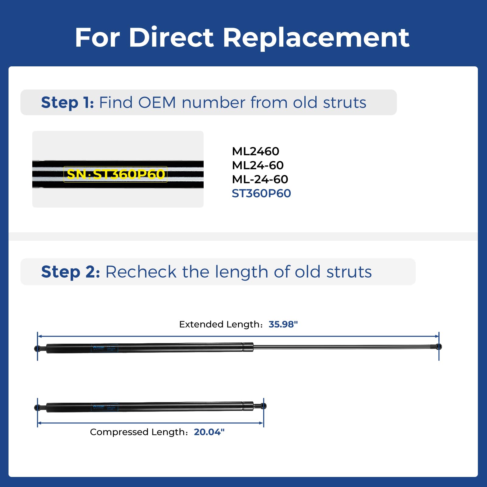 Arana Ml24-60 Gas Struts 36 Inch 60Lbs Lift Support, 36 '' Gas Springs Shocks For Tonneau Cover Truck Bed Cover Trailer Lid Camp