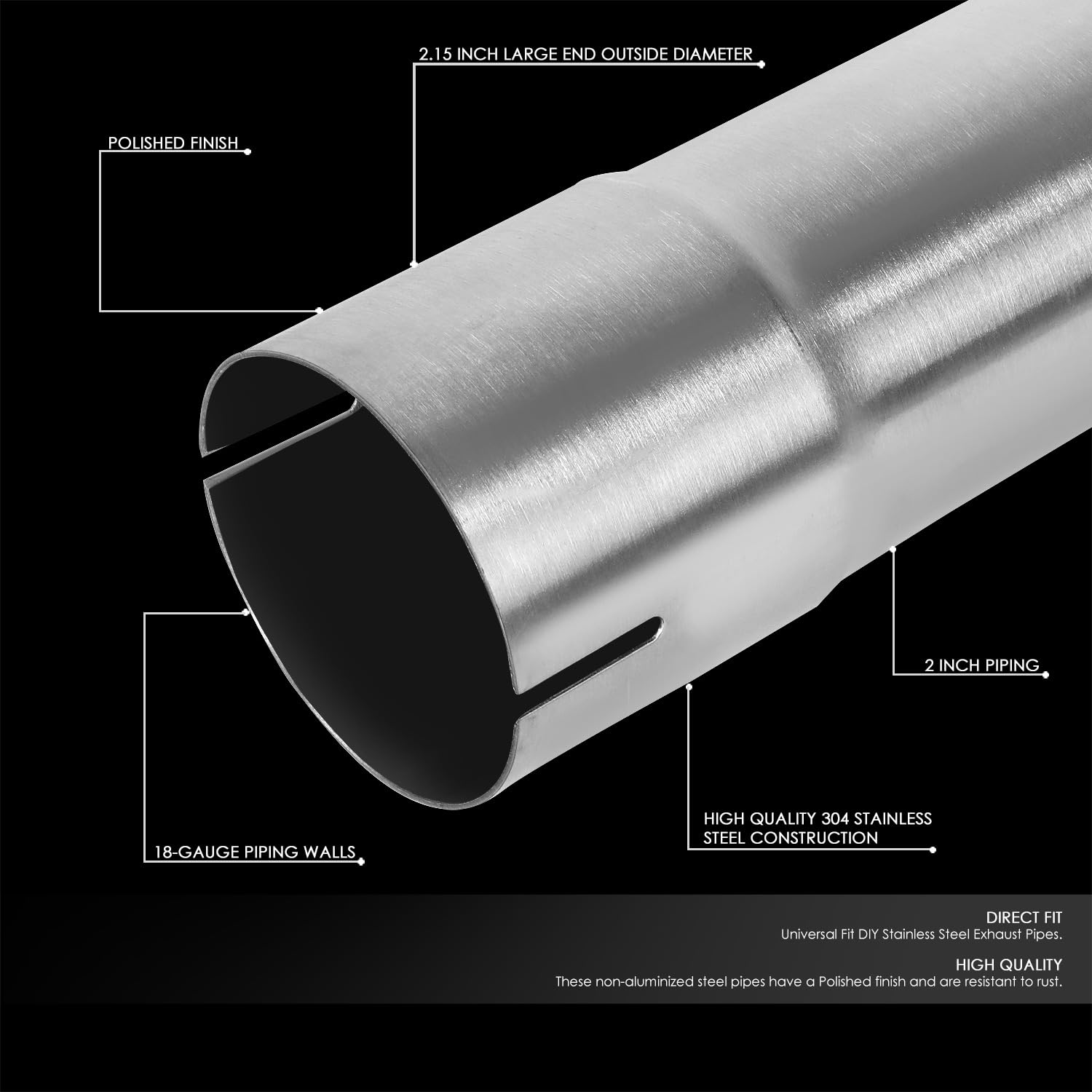 Dna Motoring 16Pcs 2 Inches Stainless Steel Diy Custom Exhaust Tubing Mandrel Bend Pipes Straight & U-Bend Kit, Universal Fit, Z