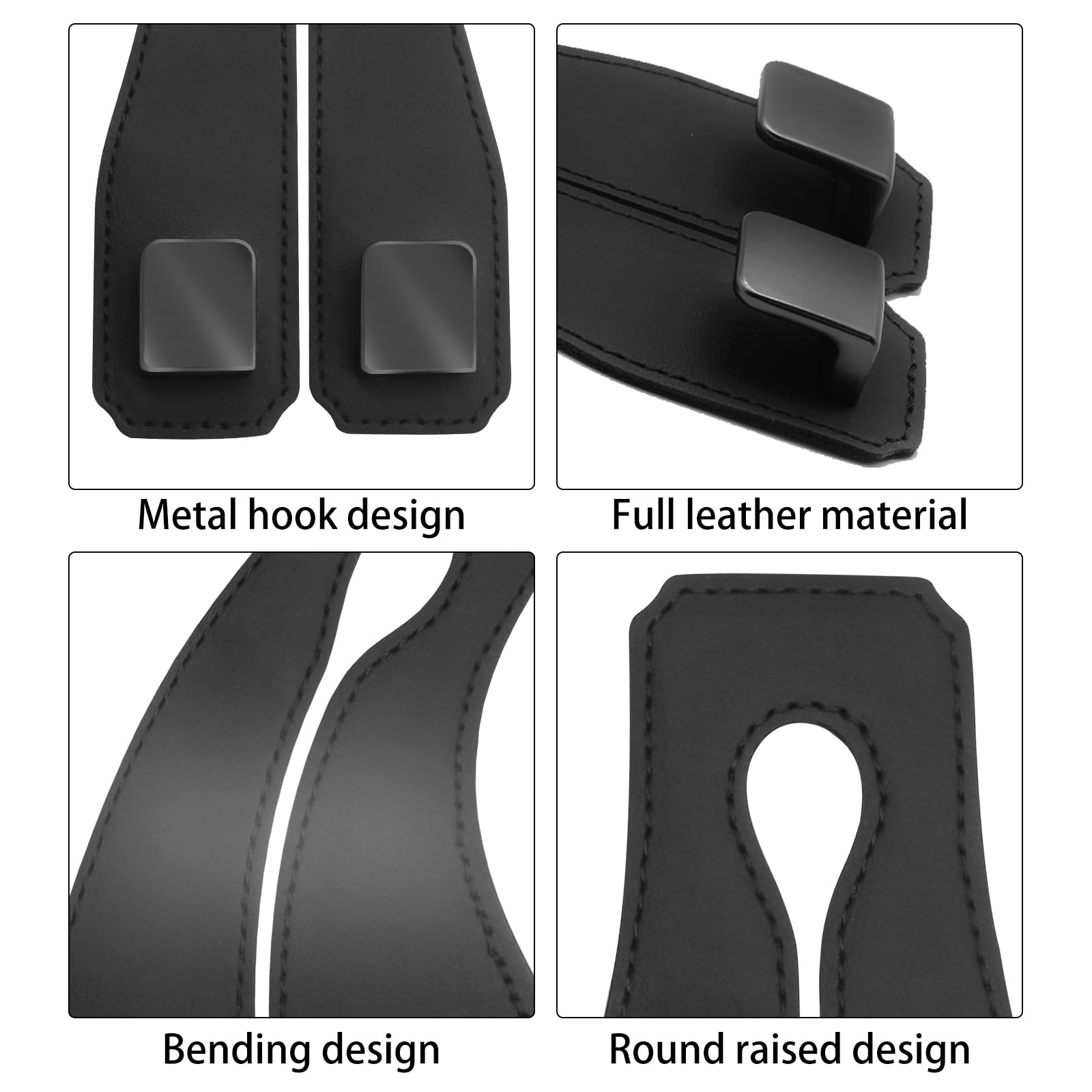 Canipha 2Pcs Car Seat Back Storage Hook, Full Leather Car Headrest Purse Hooks Hang Cups, Umbrellas, Key Chains, Bendable Headre