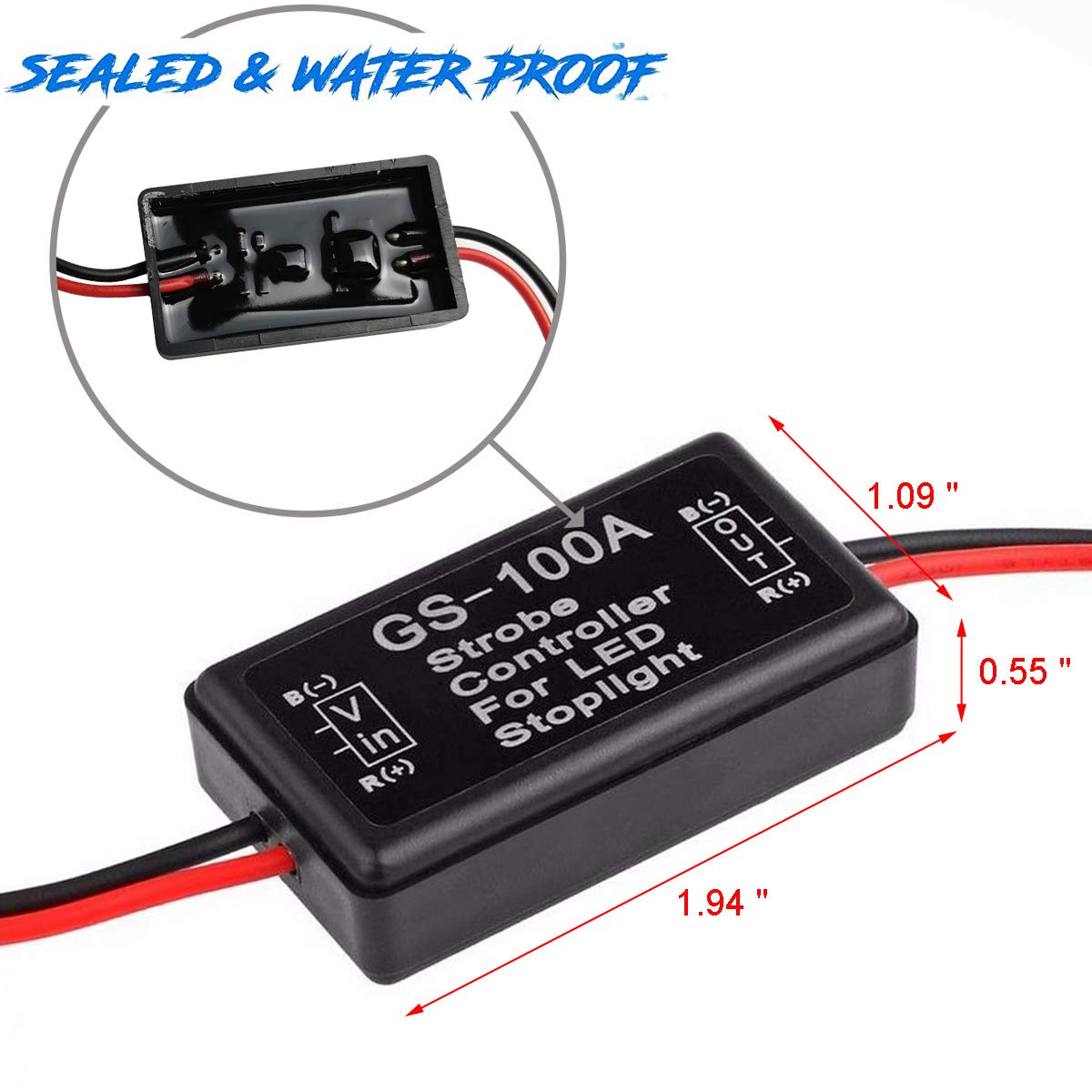iBrightstar 9-30V Flashing Strobe Blinking Controller Flasher Module for LED Brake Tail Stop Light High Mount/3rd Brake Lights - 2Pack