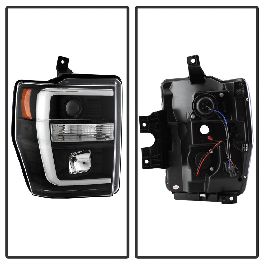 ACANII Black LED Tube Projector Headlights for 2008-2010 Ford F250 F350 Superduty Pickup - Left & Right Set