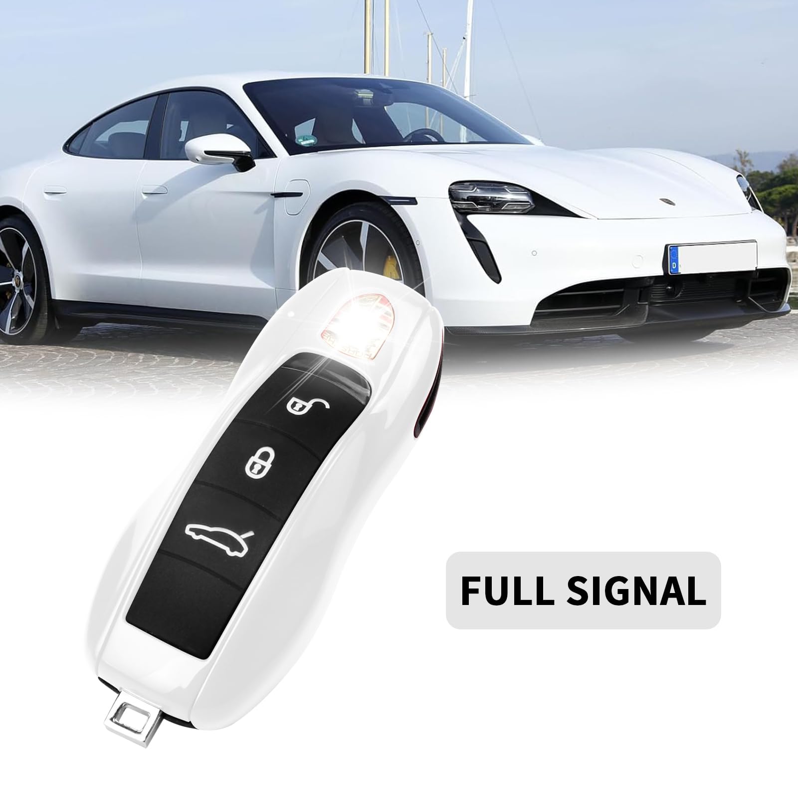 Qbuc For Porsche Key Fob Cover,3-Piece Painted Key Shell Compatible With Porsche Cayenne Panamera Macan 911 Boxter Cayman (White