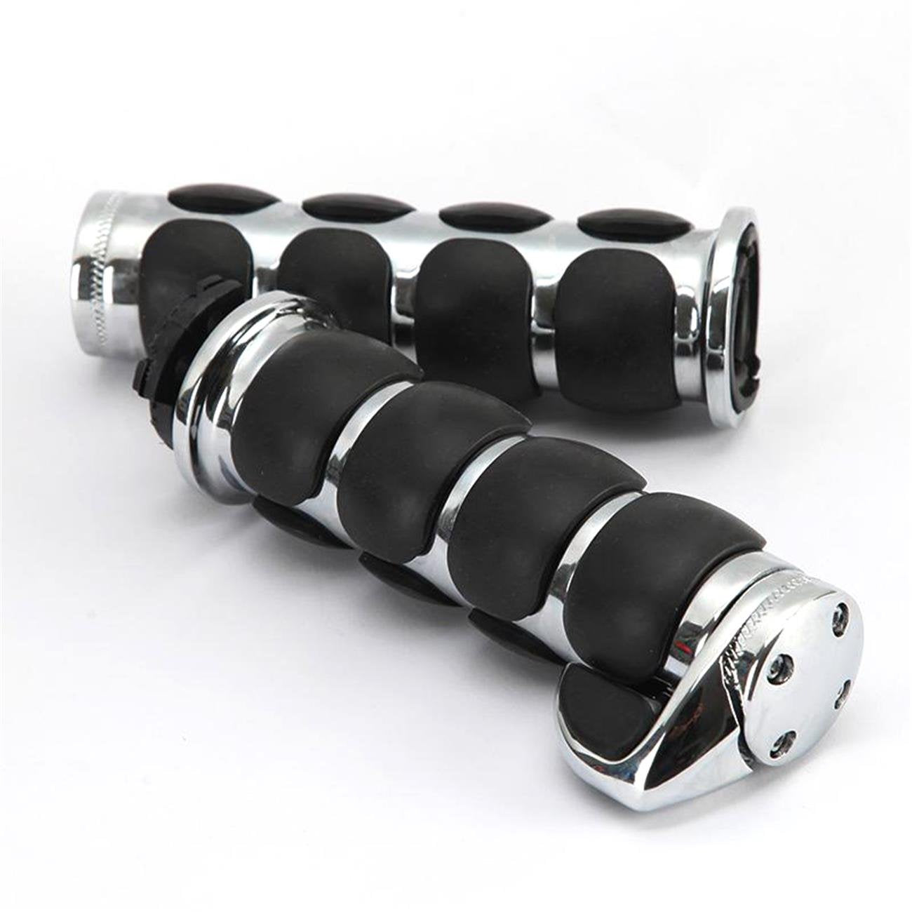 INNOGLOW Motorcycle Hand Grips 1' Universal Non-Slip Handgrips Handlebar Grips with Throttle Assist Chrome Black Aluminum Rubber for Harley Kawasiki Suzuki Cruisers