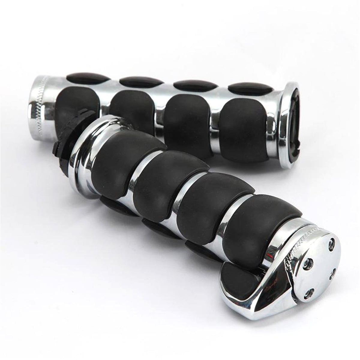 INNOGLOW Motorcycle Hand Grips 1'' Universal Non-Slip Handgrips Handlebar Grips with Throttle Assist Chrome Black Aluminum Rubbe