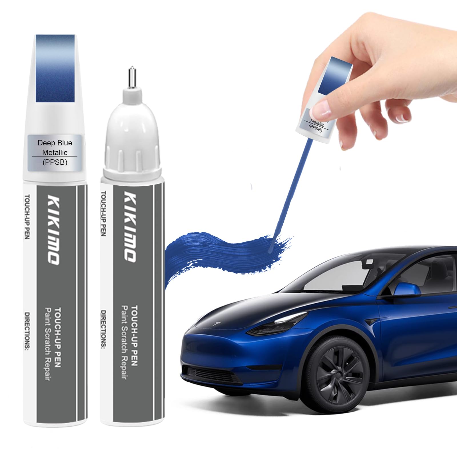 KIKIMO for Tesla Touch Up Paint(Deep Blue Metallic(PPSB)), Car Paint Repair Kit for Tesla Model Y/3/S/X, 2 In 1 Scratches Repair