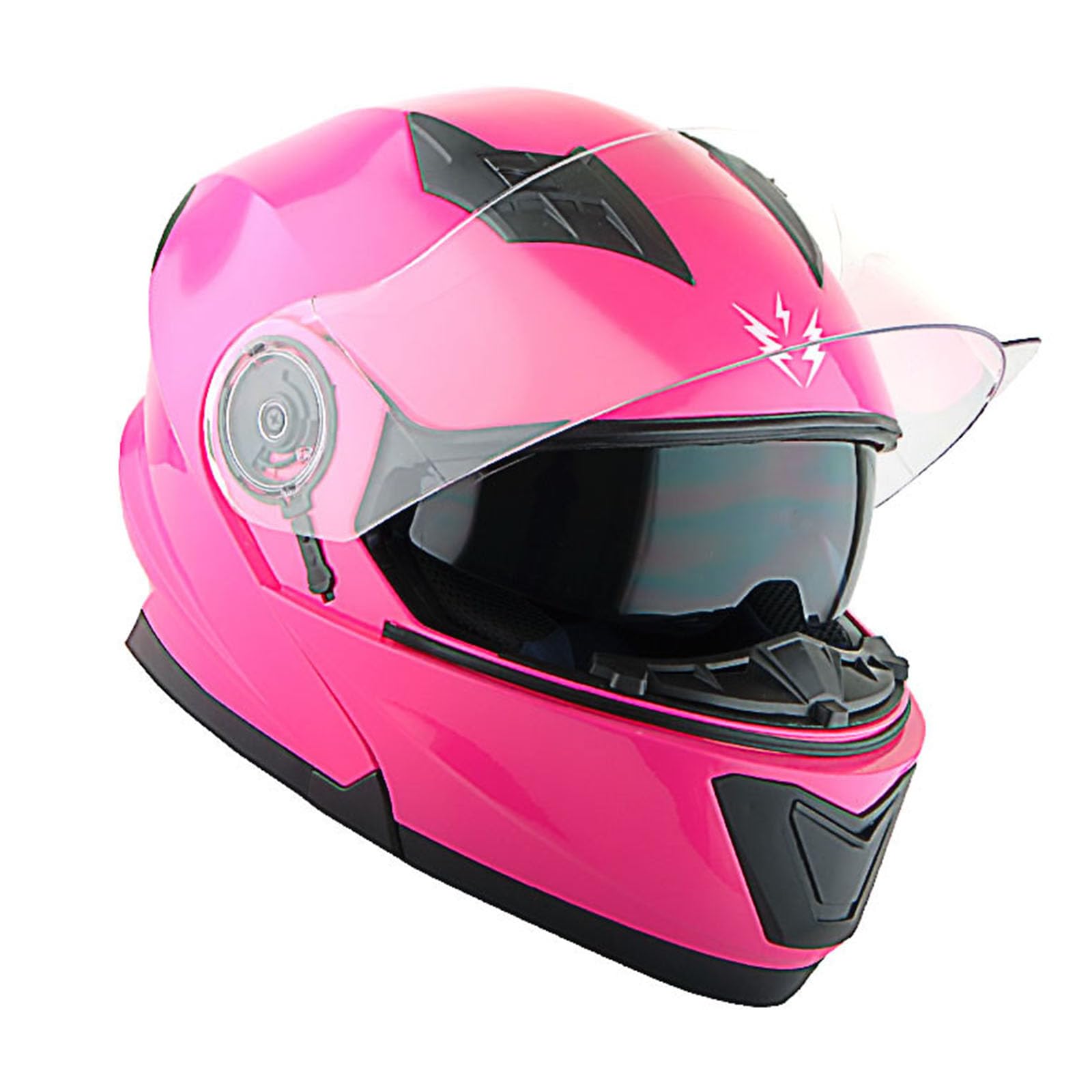 1Storm New Motorcycle Bike Modular Full Face Helmet Dual Visor Sun Shield With Rechargeable Led Tail Light: Glossy Pink