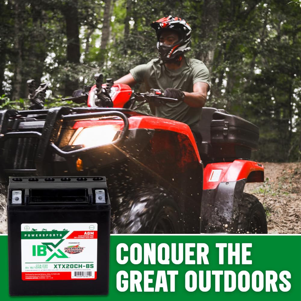 Interstate Batteries Ytx20Ch-Bs 12V 18Ah Powersports Battery 230Cca Agm Rechargeable Replacement For Motorcycles, Atvs, Scooters