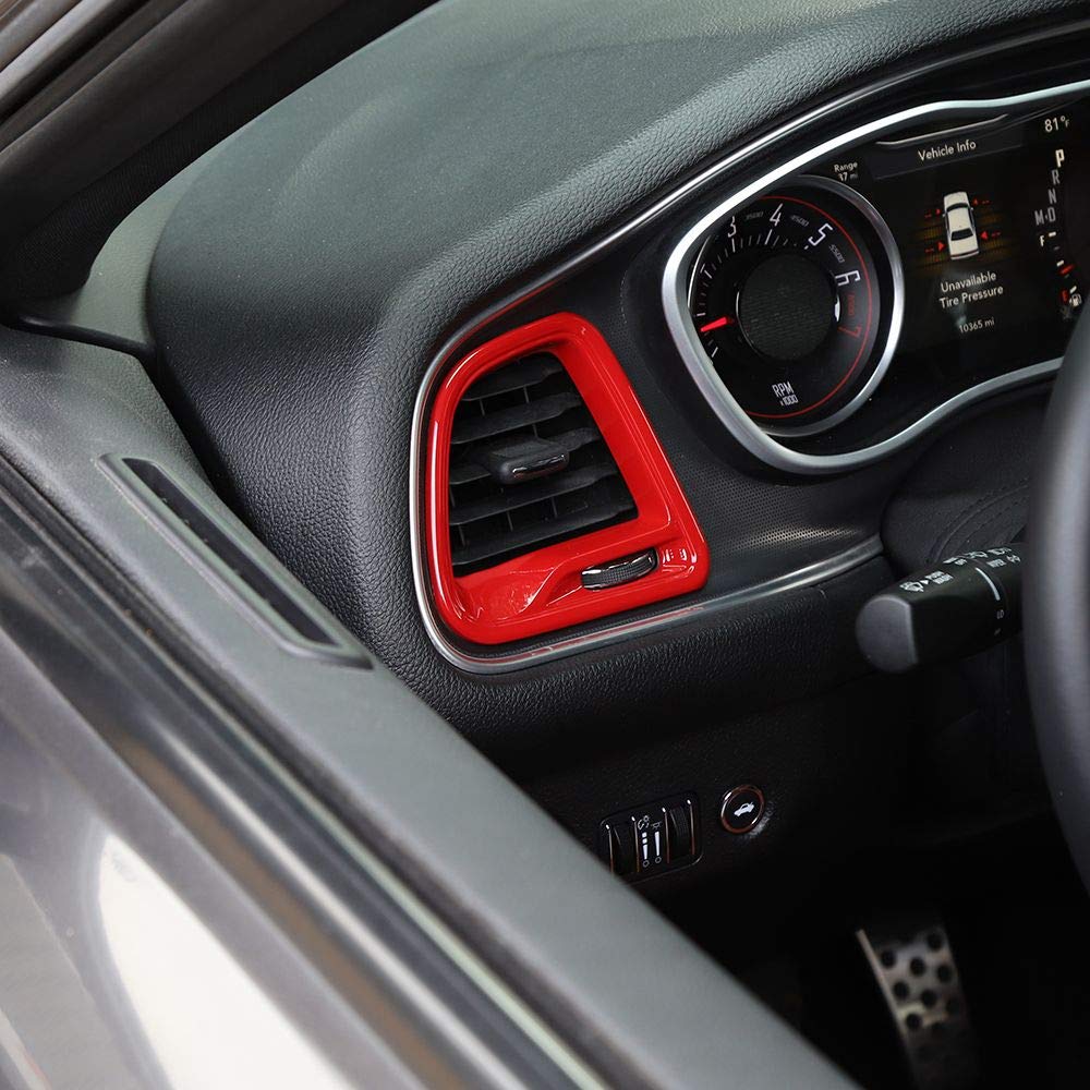 Voodonala For Challenger Center Console Air Condition Outlet Vent Trim Accessories For Dodge Challenger 2015 Up (Red, 4Ps)