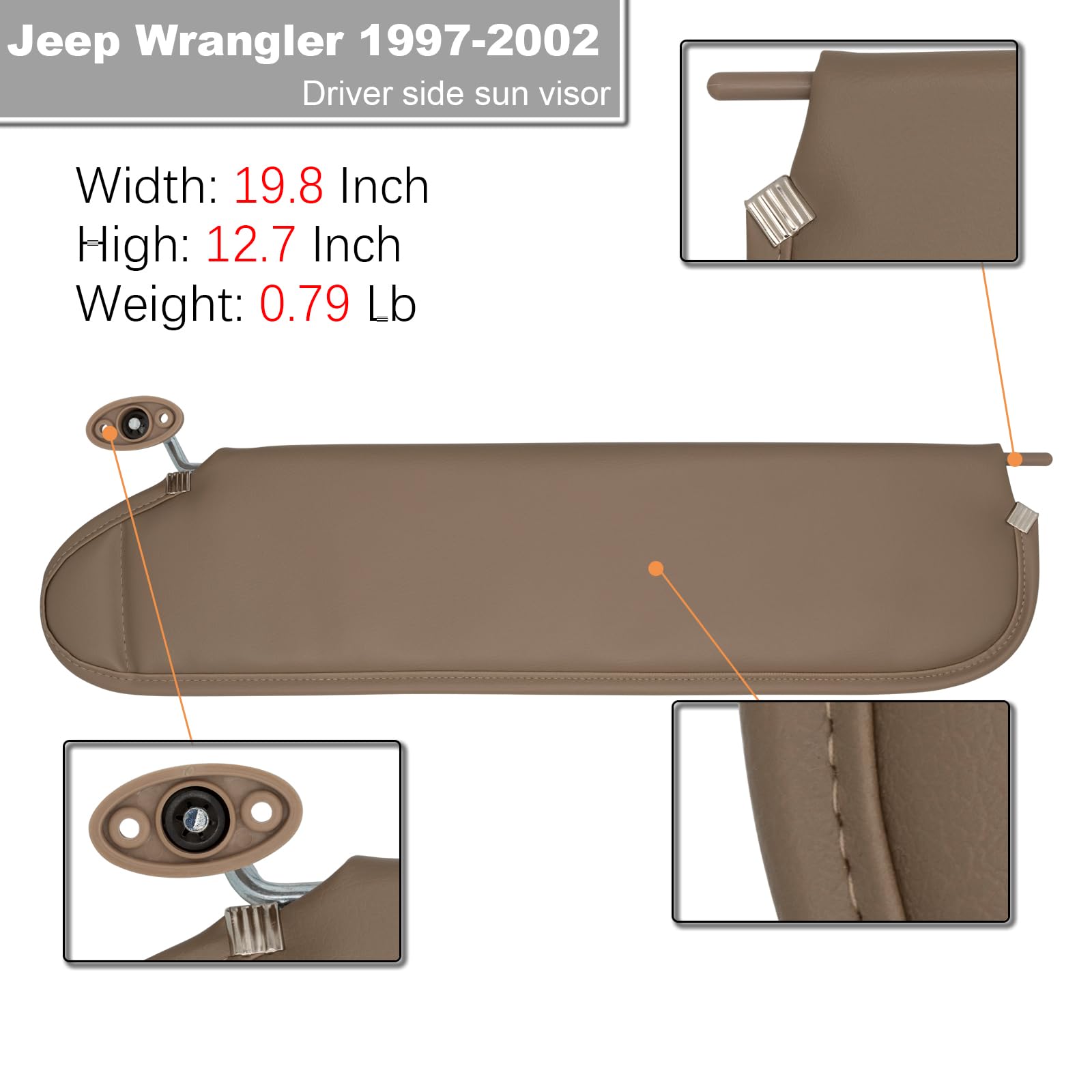 NHILES Left Driver & Right Passenger Sun Visor Compatible with Jeep Wrangler TJ 1997-2002 Sunshade Replacement Number 5EP35 RK5A