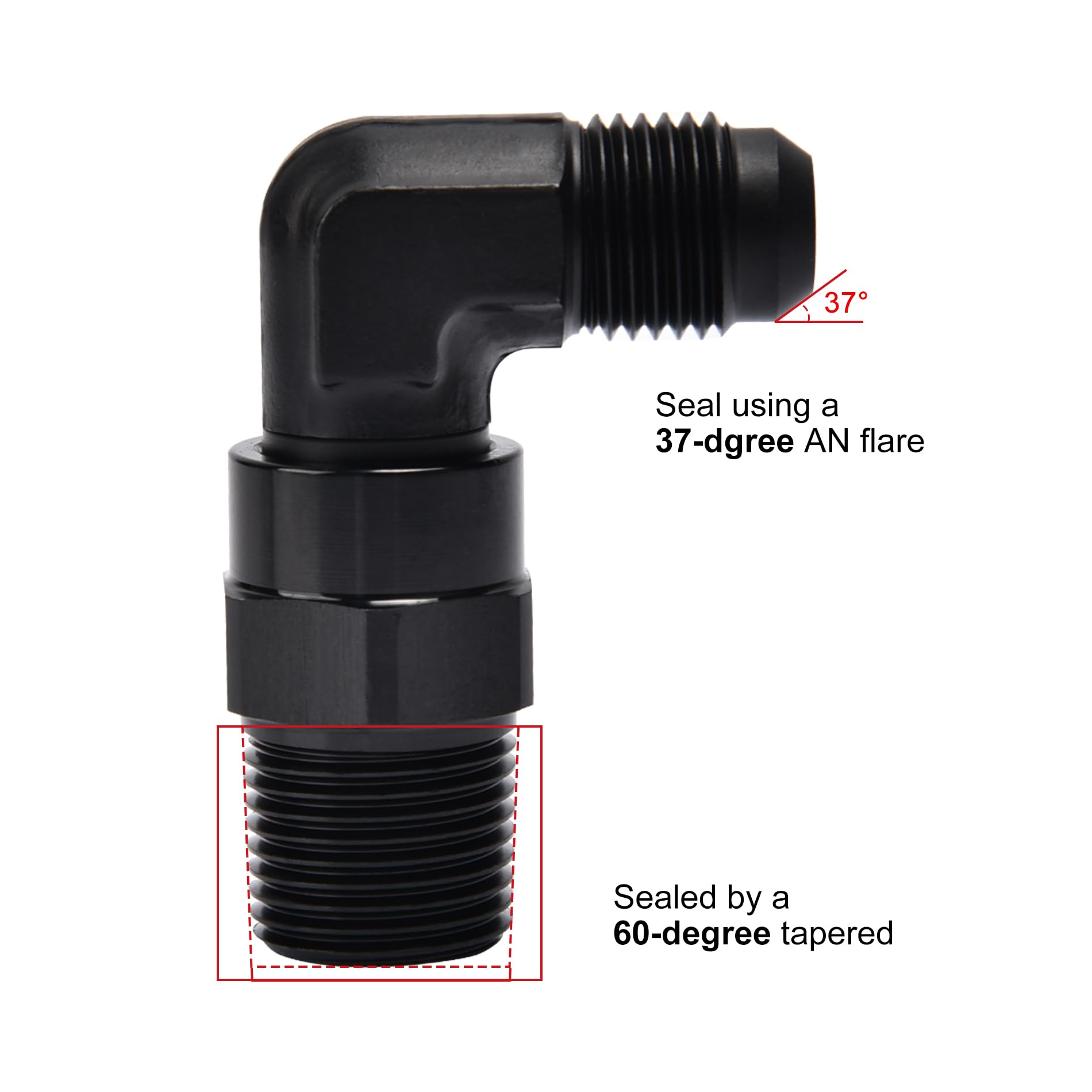 Evil Energy 6An Male Flare To 3/8 '' Npt 90 Degree Swivel Fitting Adapter Aluminum Black