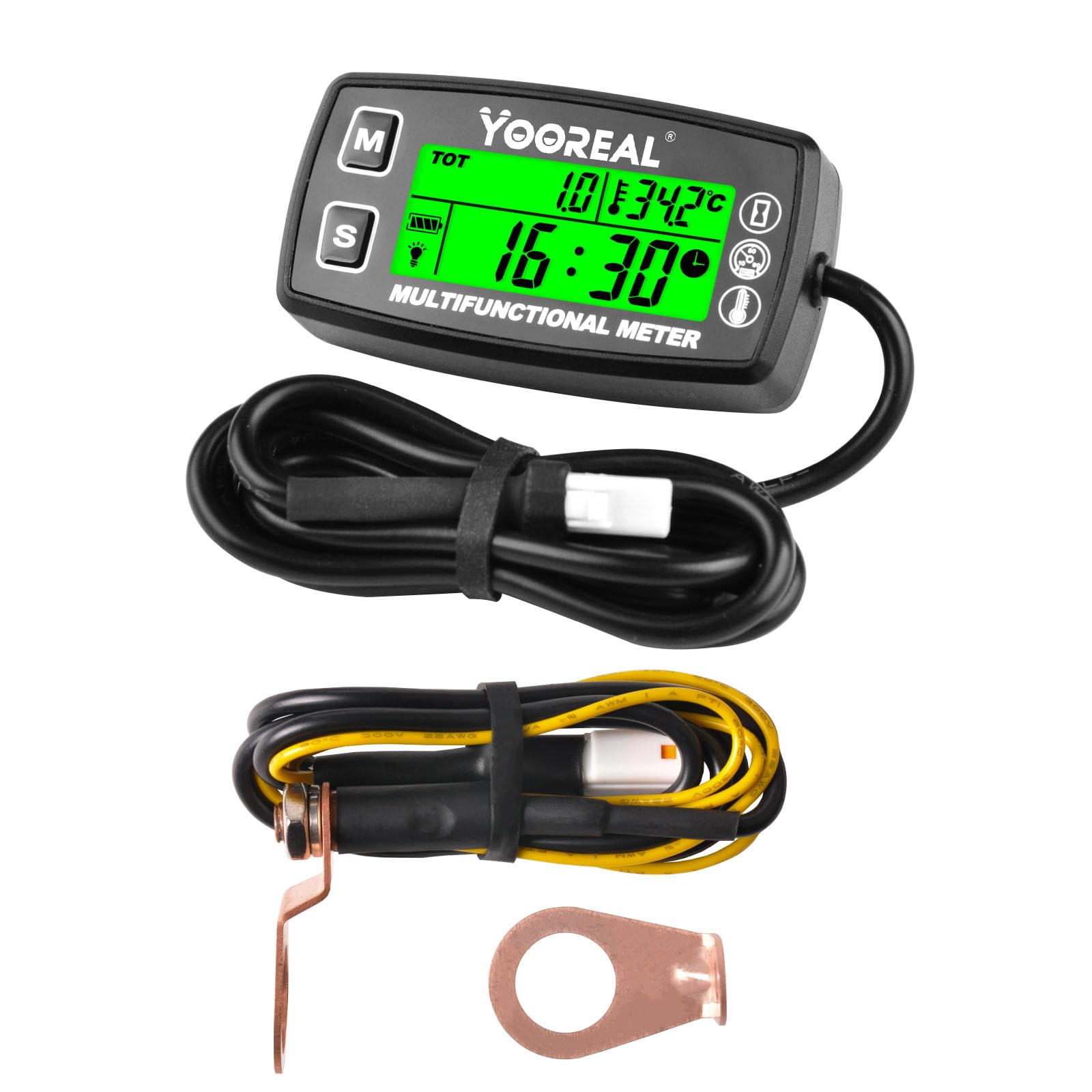 Yooreal Digital Tach Hour Meter,Small Engine Temperature Gauge,Backlit Tachometers,Waterproof For Scooter Mini Bike Motorcycle Lawn Tractor Generator Dump Truck