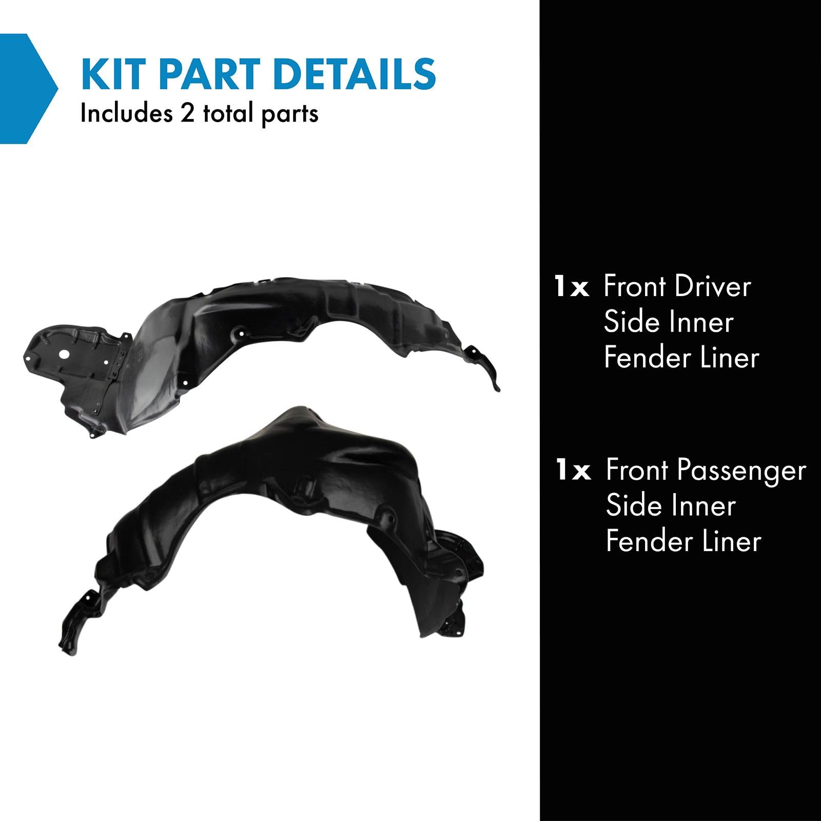 Trq Front Inner Fender Liner Set Compatible With 2010-2015 Toyota Prius To1248158 To1249158