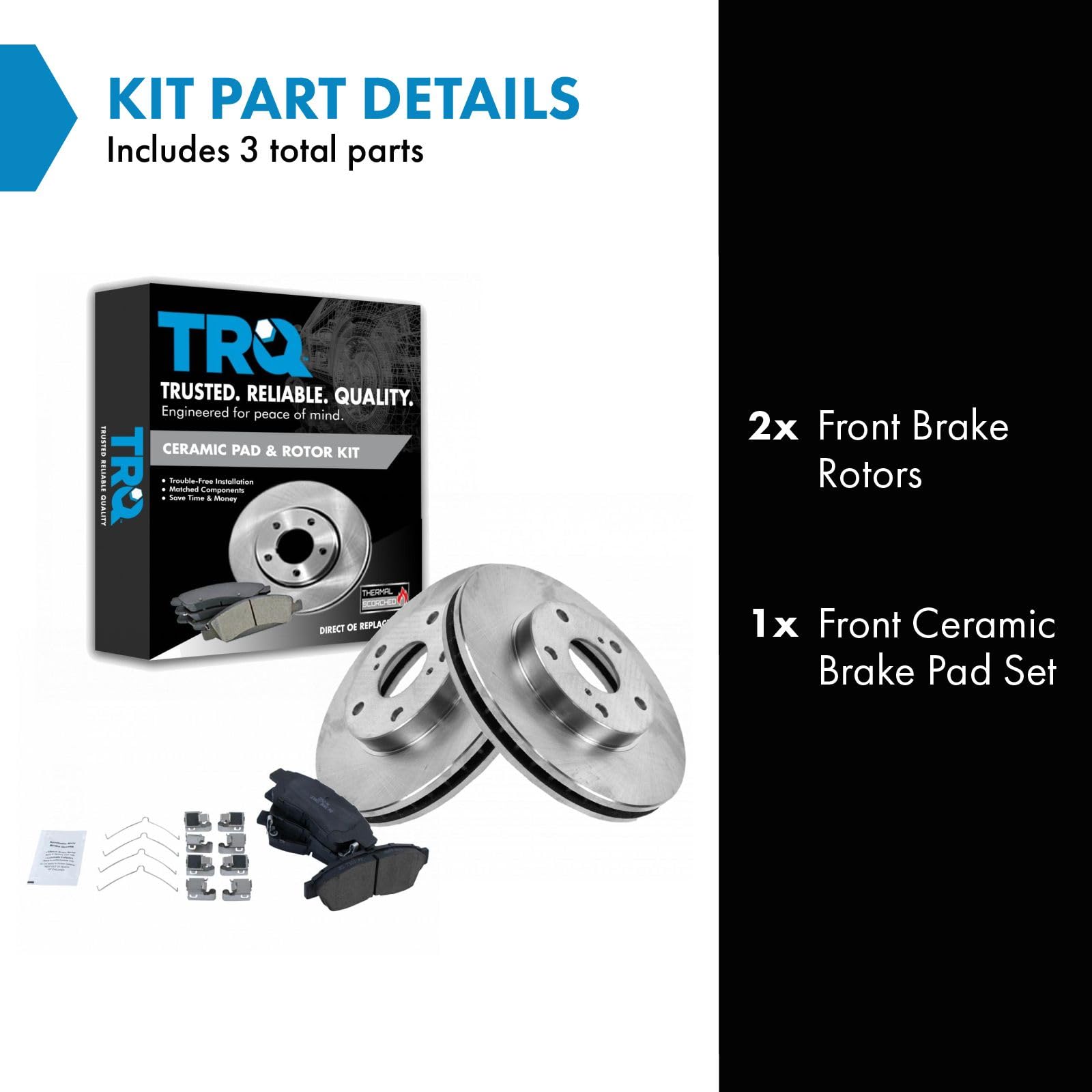 Trq Front Ceramic Brake Pad & Rotor Kit Compatible With 1992-1998 Toyota Camry L4 2.2L 1999-2001 Camry L4 2.2L With 14 Inch Whee