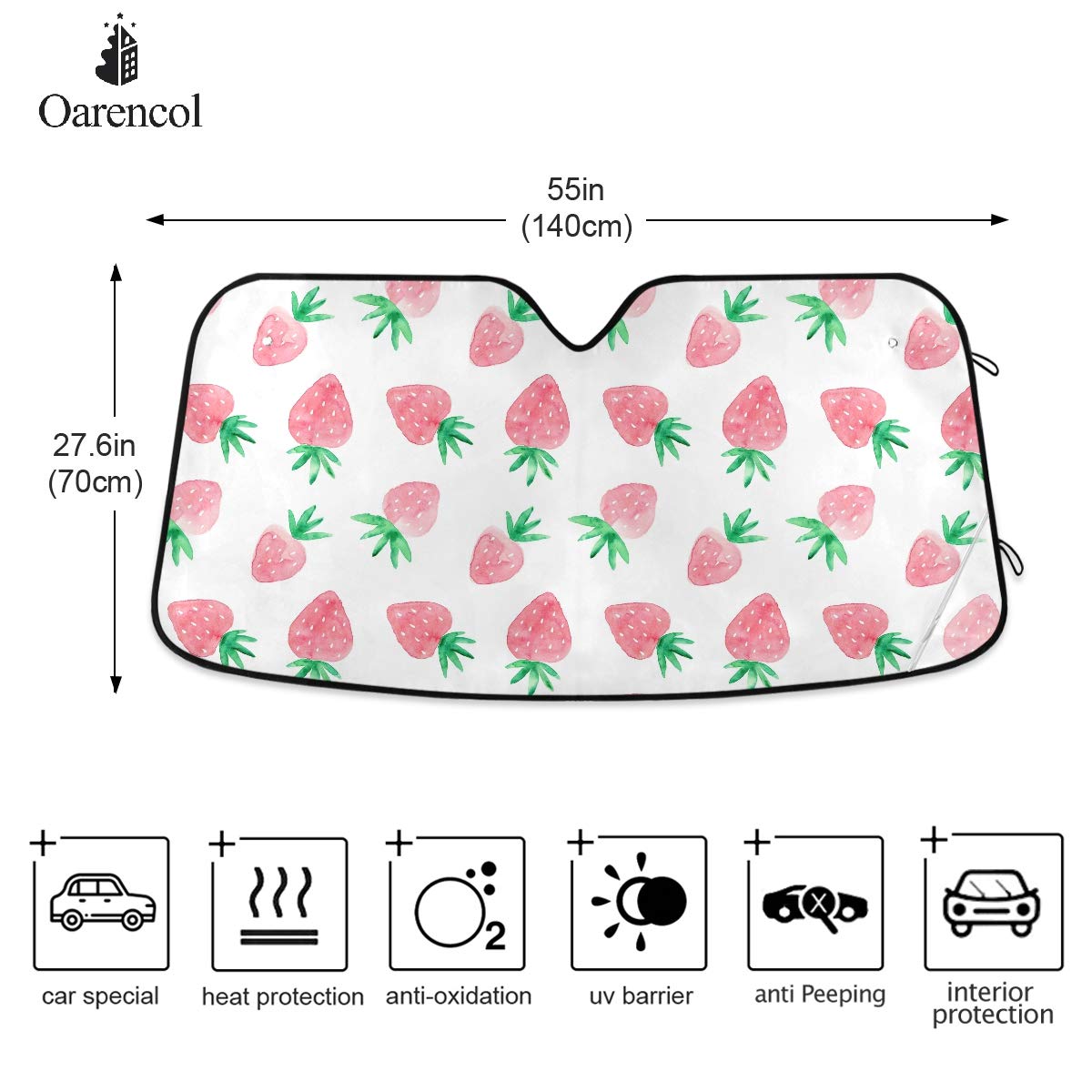 Oarencol Fresh Strawberry Car Windshield Sun Shade Cute Pink Fruit Foldable Uv Ray Sun Visor Protector Sunshade To Keep Your Veh