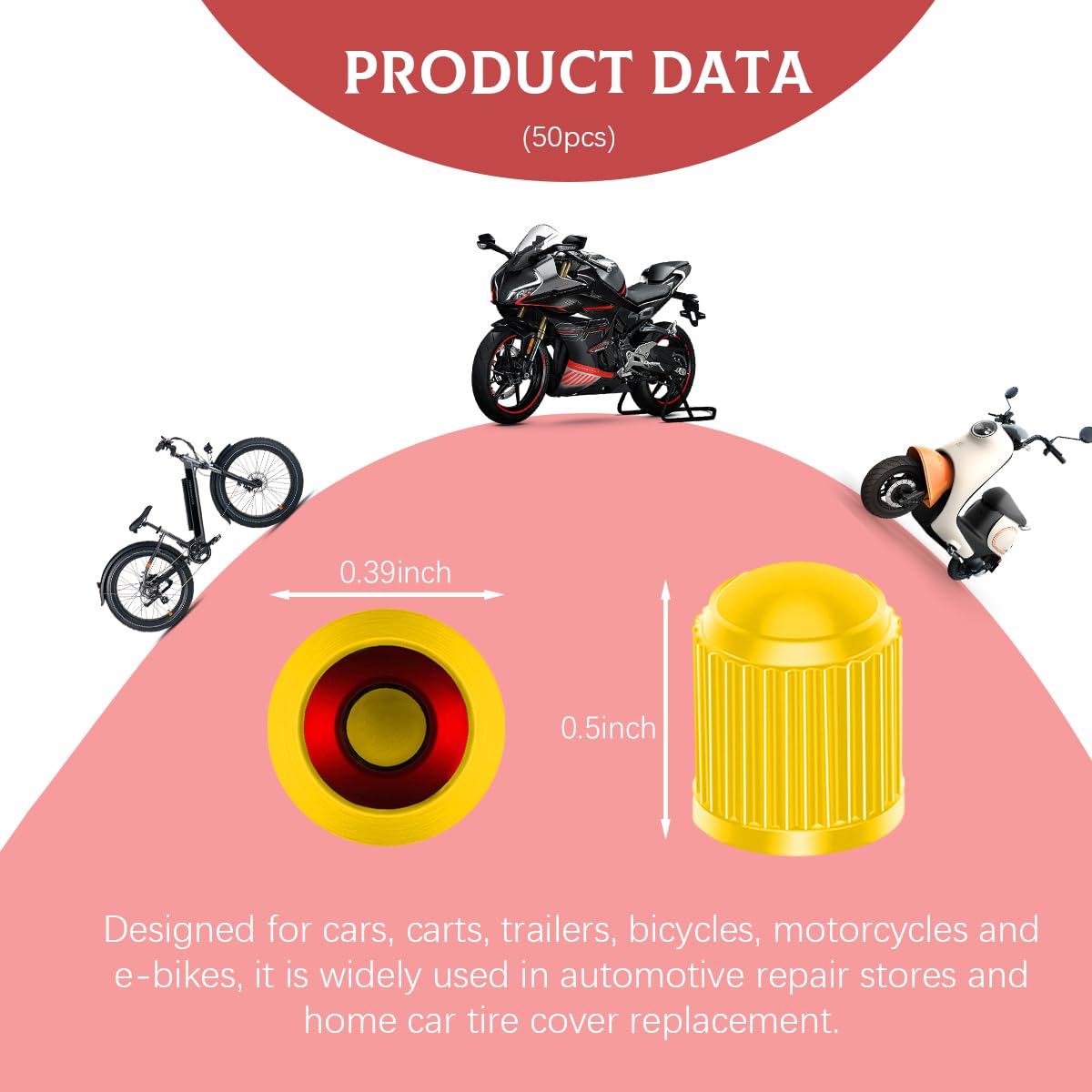 Ziciner 50 Pcs Tire Valve Stem Caps, Plastic Car Tyre Valve Cap With O Rubber Seal, Dustproof Airtight Seal Wheel Stem Covers, U