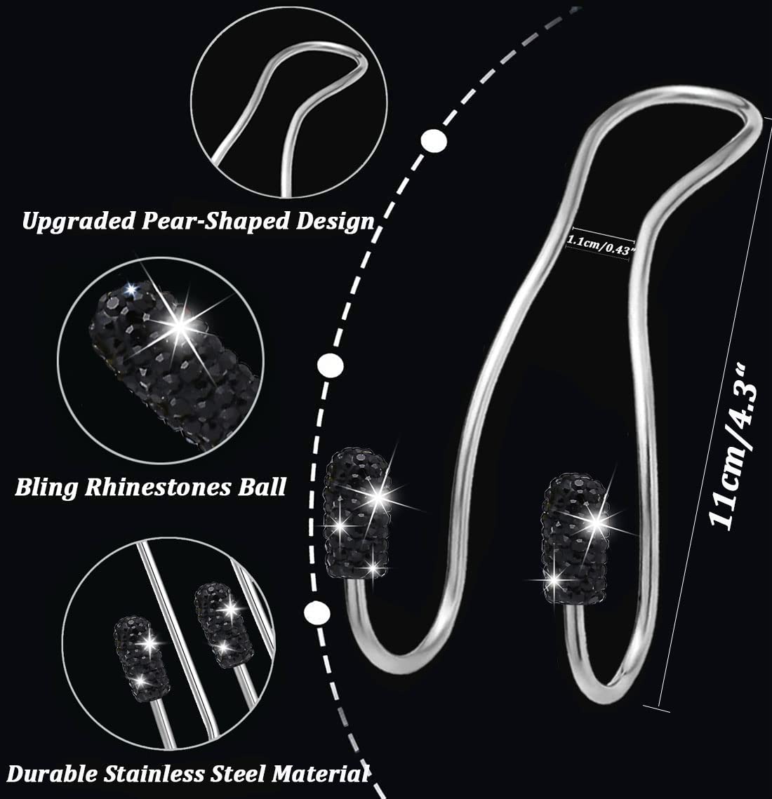 Mtgocha Bling Car Purse Hooks Car Bag Hooks, Cute Rhinestone Car Seat Hooks Hanger, Universal Car Headrest Hook For Purse Bag Metal Car Purse Holder Hook, Bling Car Accessories - Black