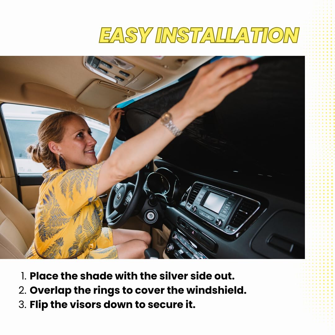 Kinder Fluff Patented Windshield Sunshade | Reflective & Foldable Windshield Sun Cover & 99% Uv Rays Block | Car Window & Car In