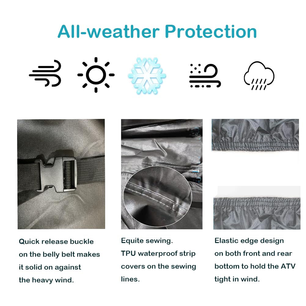 QYMOTO 2-UP ATV Cover Large 4 Wheeler Quad Bike Storage Cover Heavy Duty 420D,Outdoor Waterproof Windproof for CFMOTO Cforce,Pol