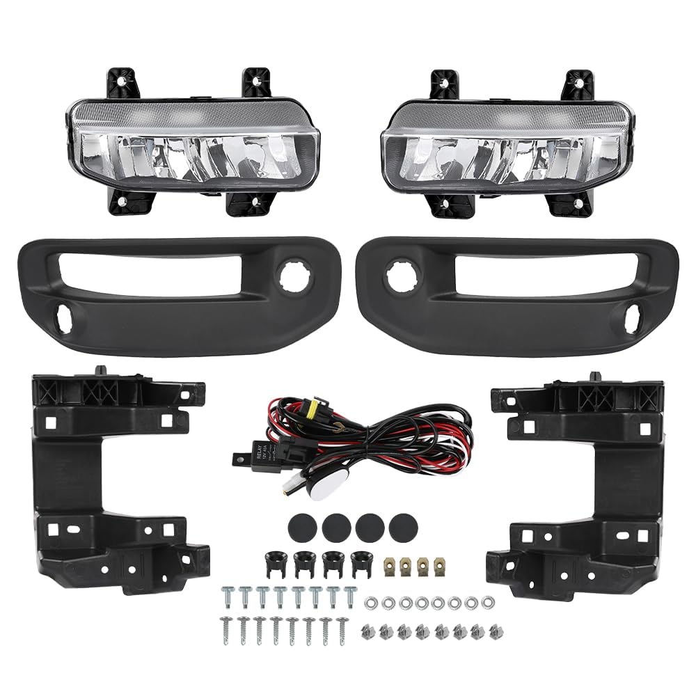 PIT66 LED Bumper Fog Lights Lamps & Bracket Kit Compatible with Dodge Ram 1500 2019 2020 2021 Fog Light Covers w/Radar Hole 6827