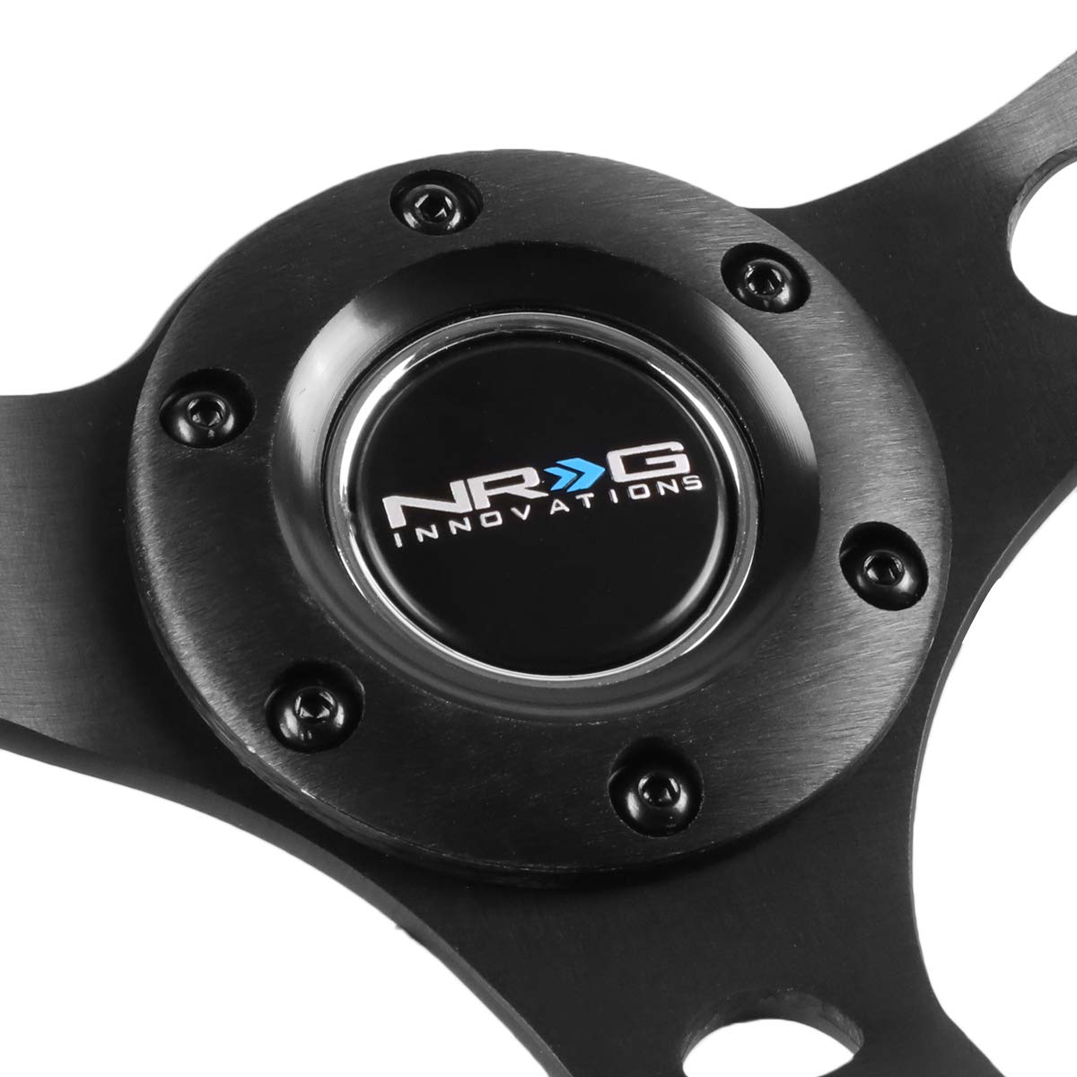 NRG Innovations RST-006RR-BS-B Reinforced Steering Wheel (350mm Sport Steering Wheel (3'' Deep) Black Spoke with Suede finish an