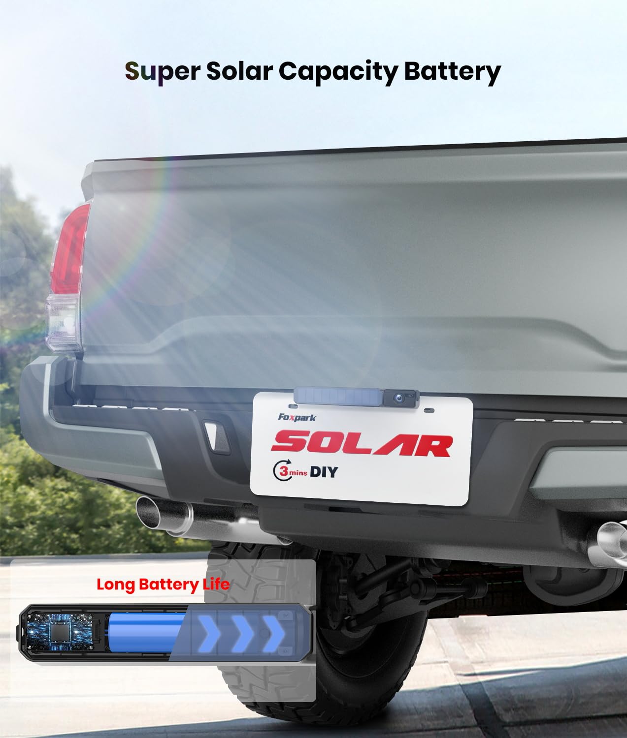 Foxpark Solar Wireless Backup Camera With Hd 1080P 5'' Monitor,3 Mins Diy Installation, Ip69K Waterproof Back Up Camera Systems,