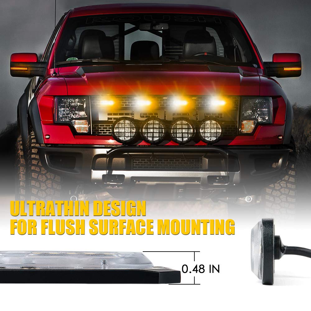 Xprite Led Surface Mount Strobe Lights Kit, White Amber Grill Grille Emergency Warning Marker Flashing Light With Control Box Fo