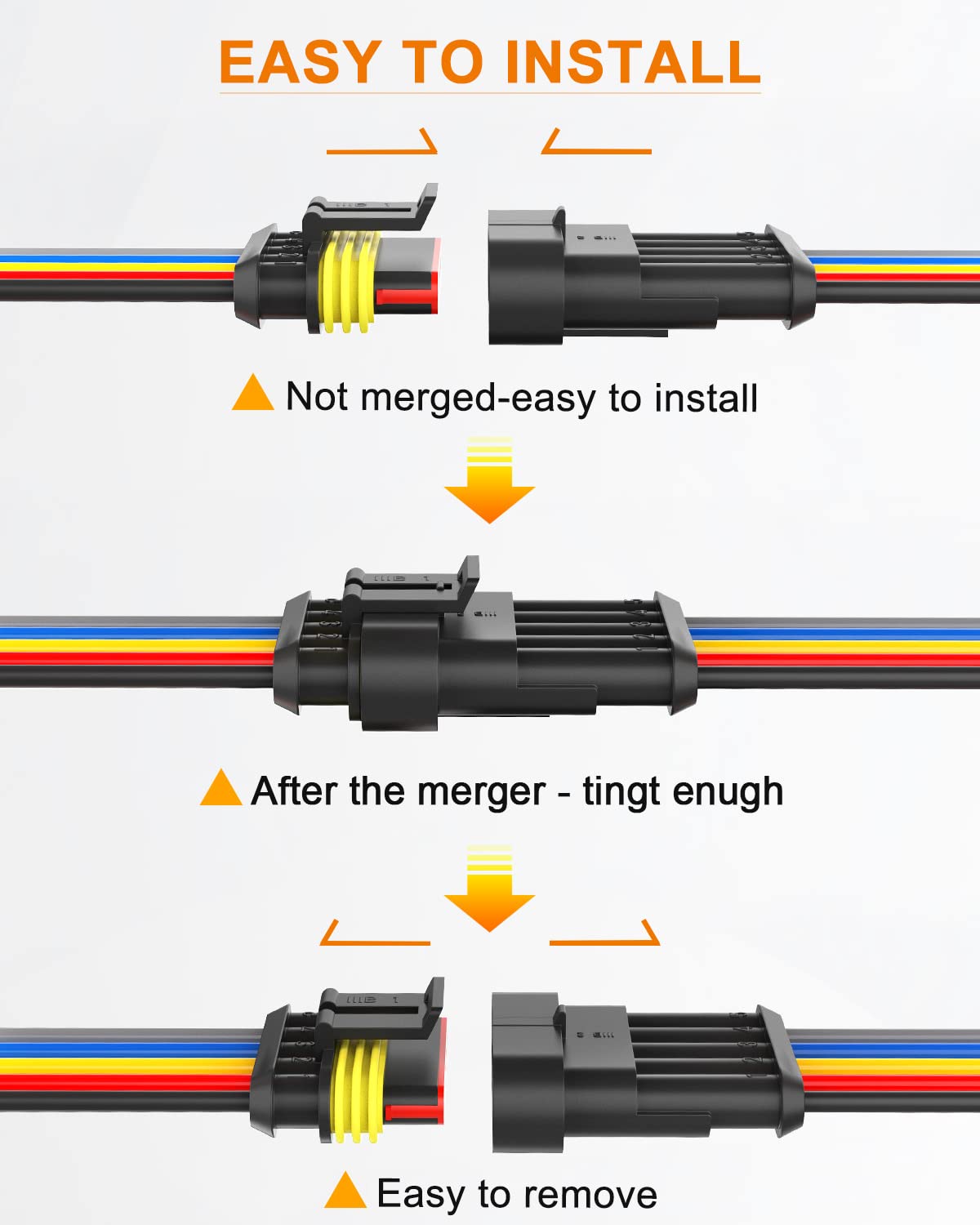 Naoevo 5 Pin Connector Waterproof,16 Awg 5 Wire Connectors, Automotive Electrical Connectors Male And Female Way With Heat Shrin