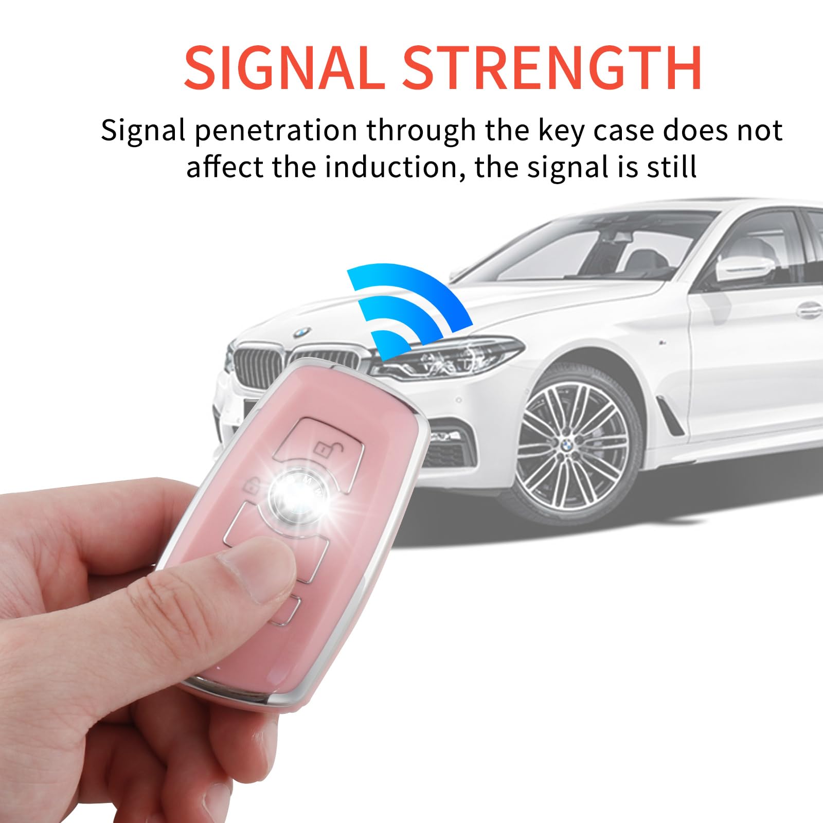 Pangpai Pink Key Fob Cover for BMW, Soft TPU Key Case Protection with Bling Keychain Fit for BMW 2 5 6 7 X1 X2 X3 X5 X6 Series