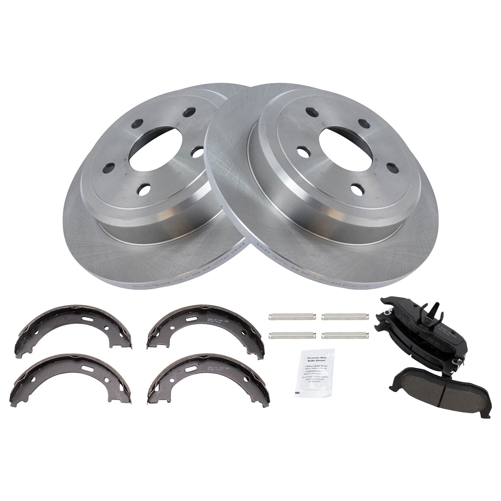 Trq Rear Brake Pad & Rotor Kit Brake Pads Brake Rotor Parking Brake Shoe Set Ceramic Compatible With 2006-2010 Jeep Commander 20