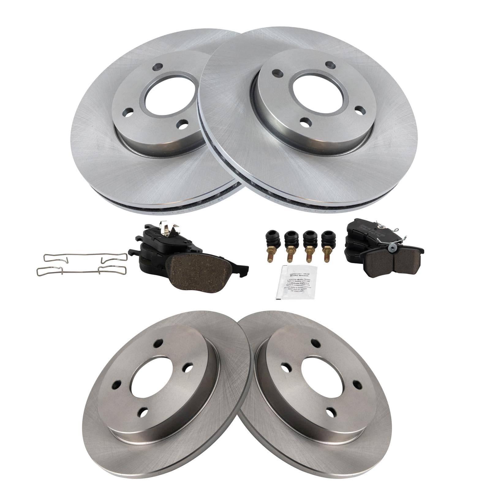 Trq Front And Rear Brake Pad & Rotor Kit Brake Pads Brake Rotor Ceramic Compatible With 2005-2007 Ford Focus