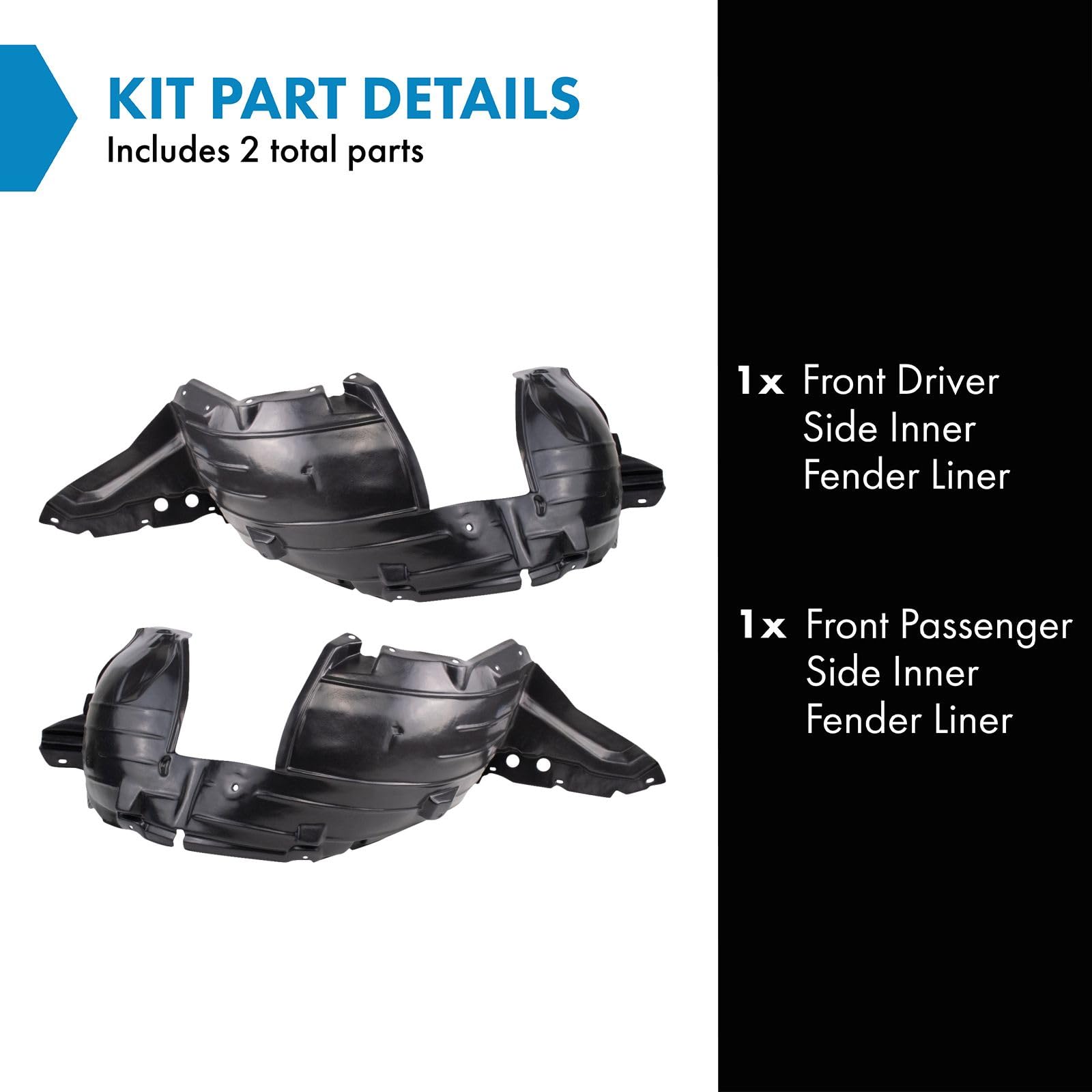 Trq Front Inner Fender Liner Set Compatible With 2007-2012 Nissan Sentra Ni1248116 Ni1249116